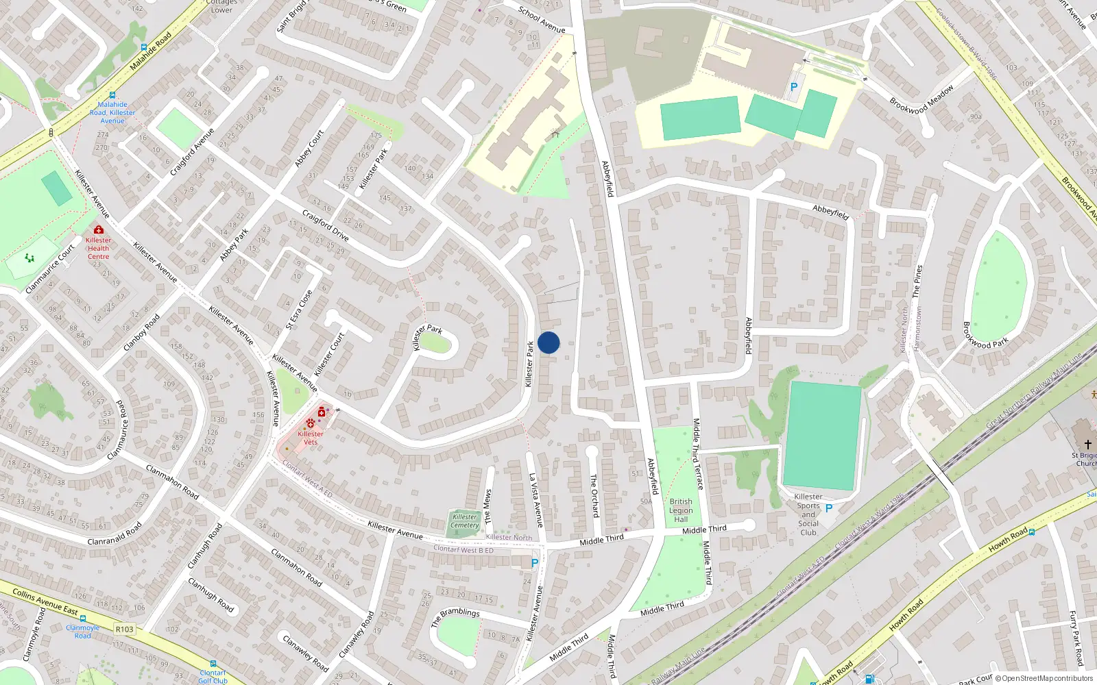 Overhead map showing the location of 78 Killester Park, Dublin 5