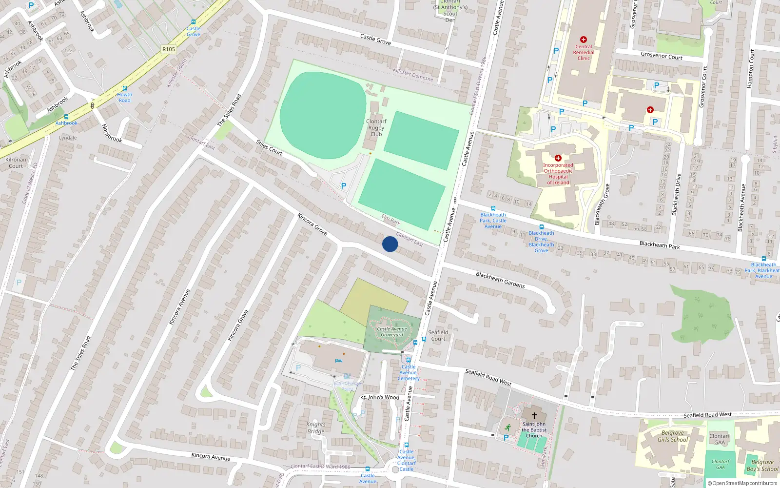Overhead map showing the location of 78 Kincora Grove, Dublin 3