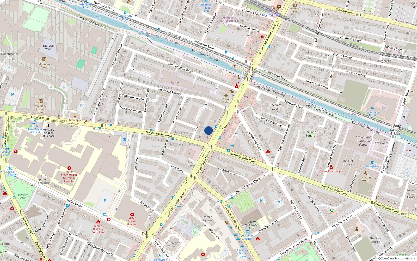 Overhead map showing the location of 78 Dorset Street Lower, Dublin
