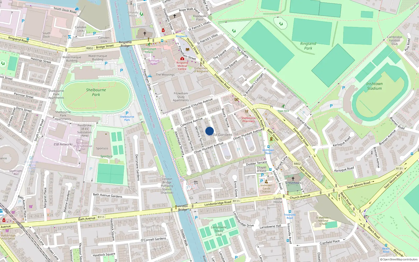 Overhead map showing the location of 78 Magdalen Terrace, Stella Gardens, Irishtown