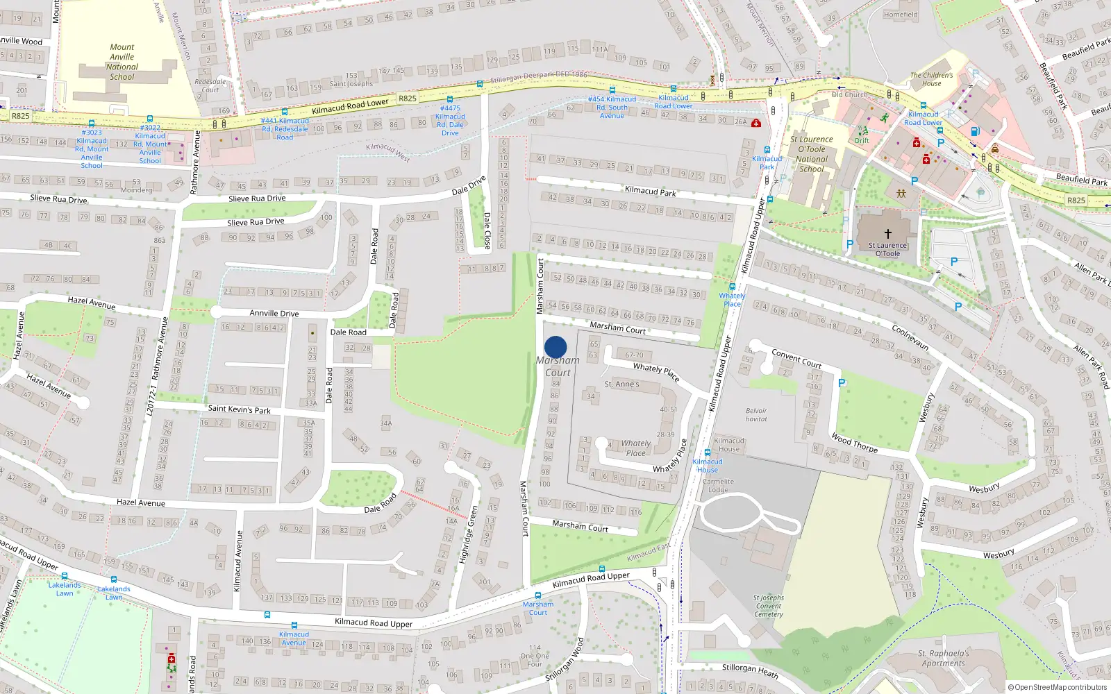 Overhead map showing the location of 78 Marsham Court, Stillorgan, Dublin