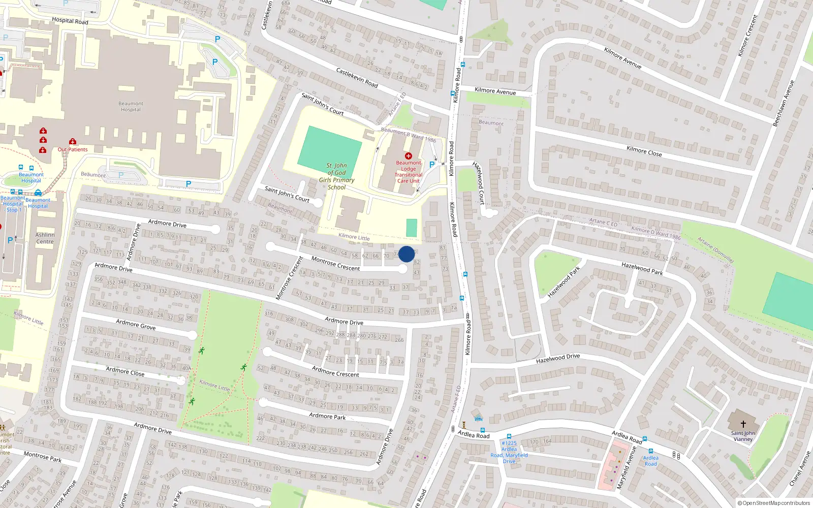 Overhead map showing the location of 78 Mountrose Crescent, Artane, Dublin 5