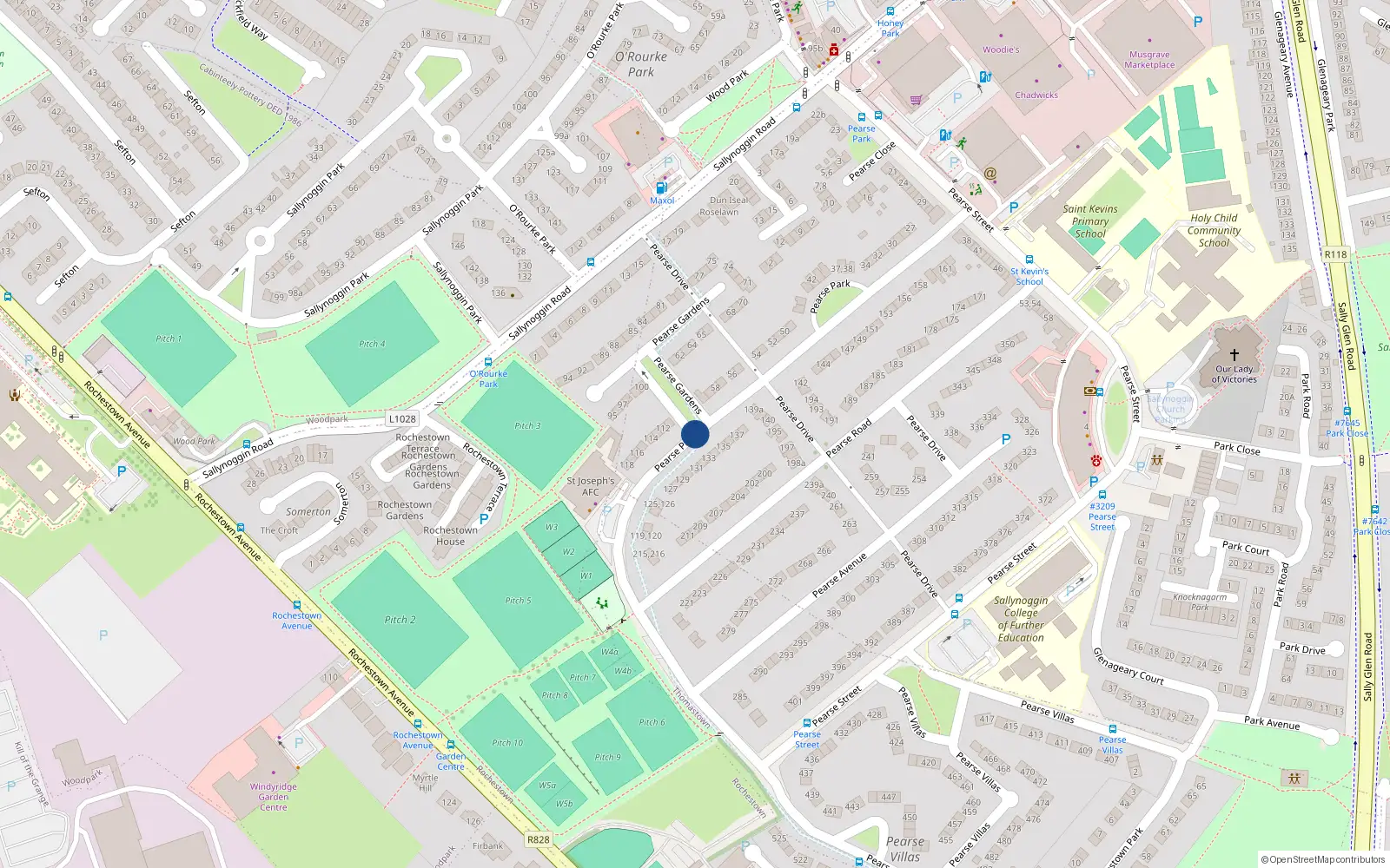 Overhead map showing the location of 78 Pearse Park, Sallynoggin