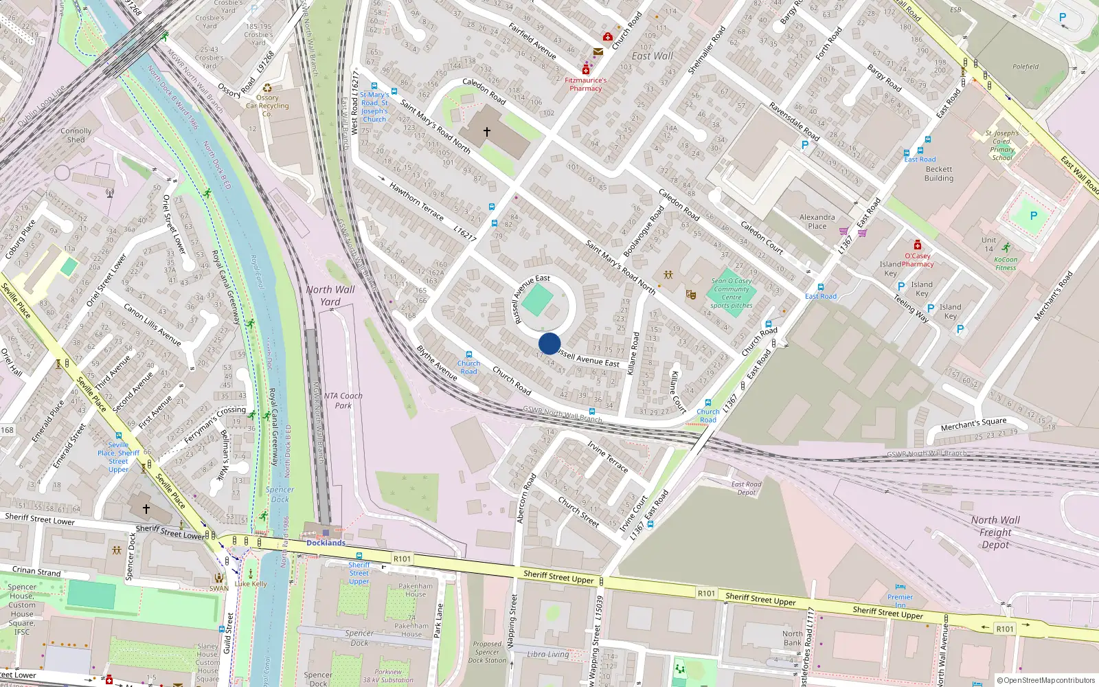 Overhead map showing the location of 78 Russell Avenue East, Dublin 3
