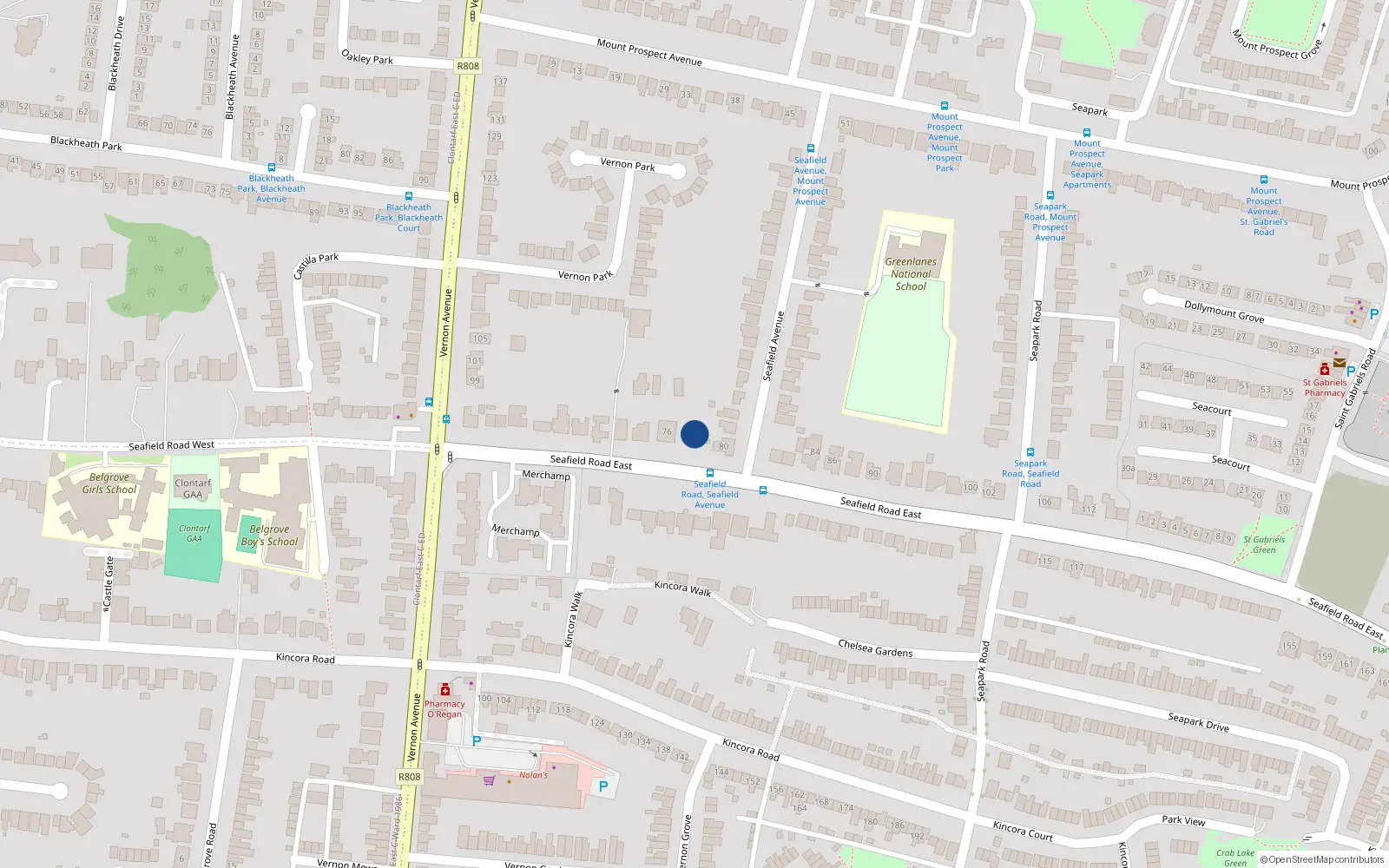 Overhead map showing the location of 78 Seafield Road East, Dublin 3