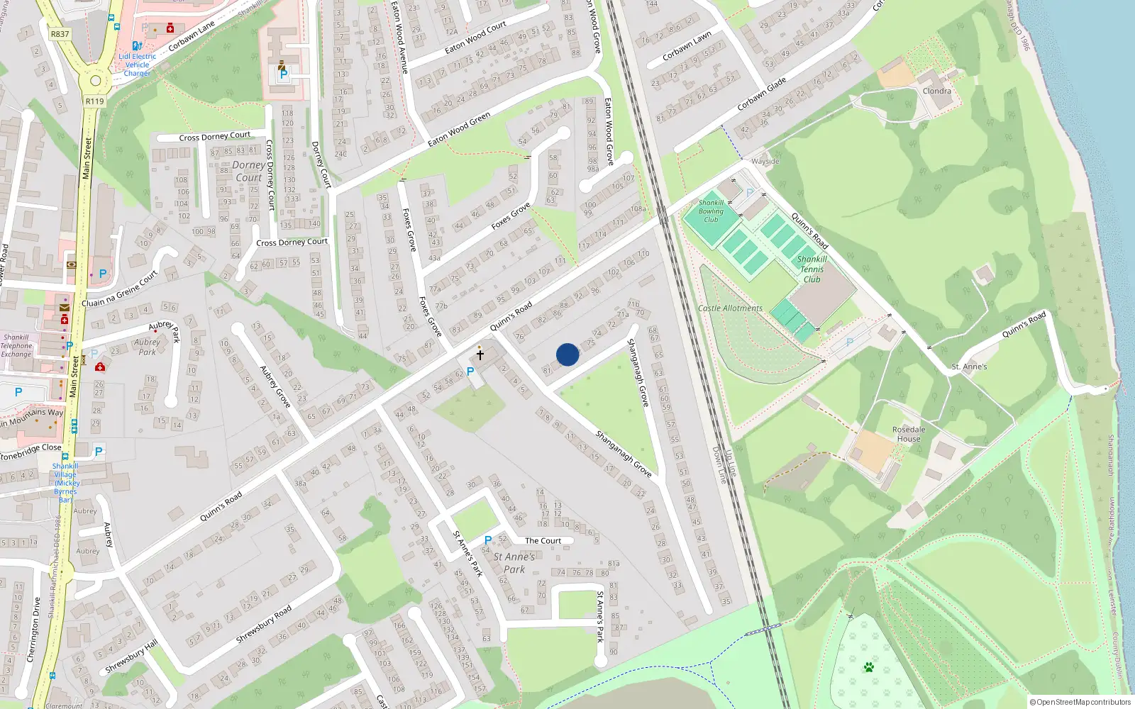Overhead map showing the location of 78 Shanganagh Grove, Dublin