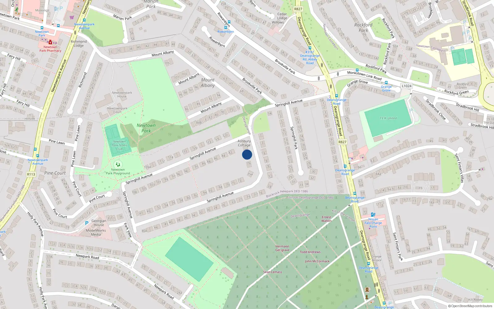 Overhead map showing the location of 78 Springhill Avenue, Blackrock