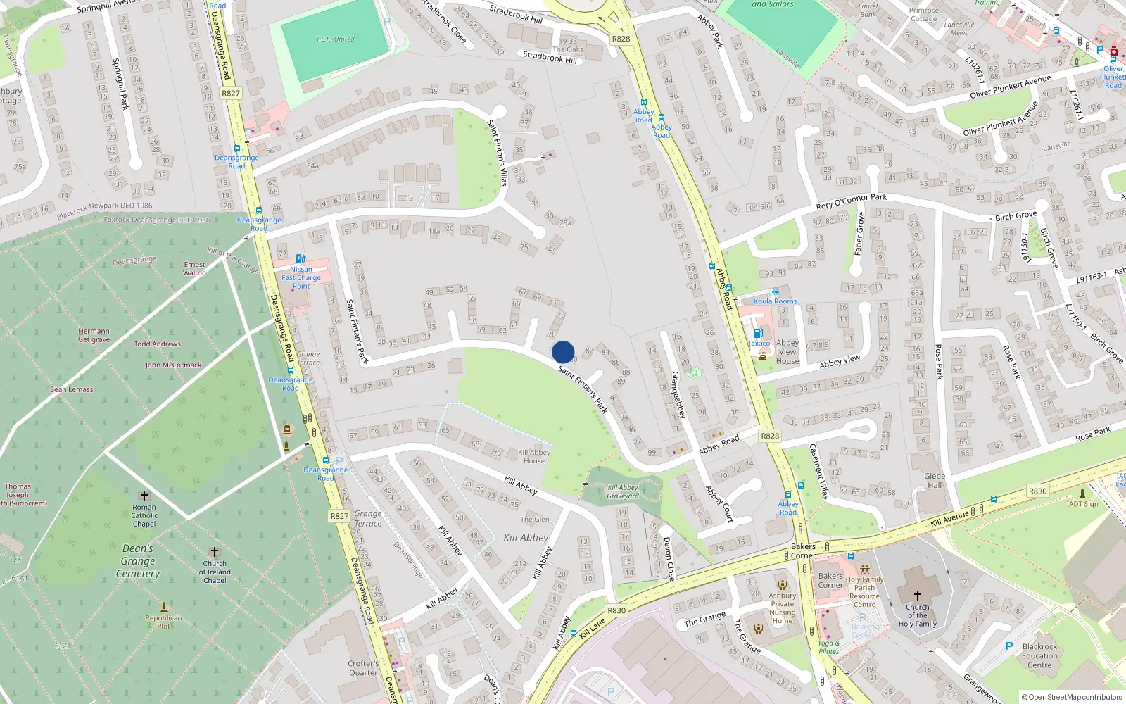 Overhead map showing the location of 78 St Fintans Park, Deansgrange, Blackrock