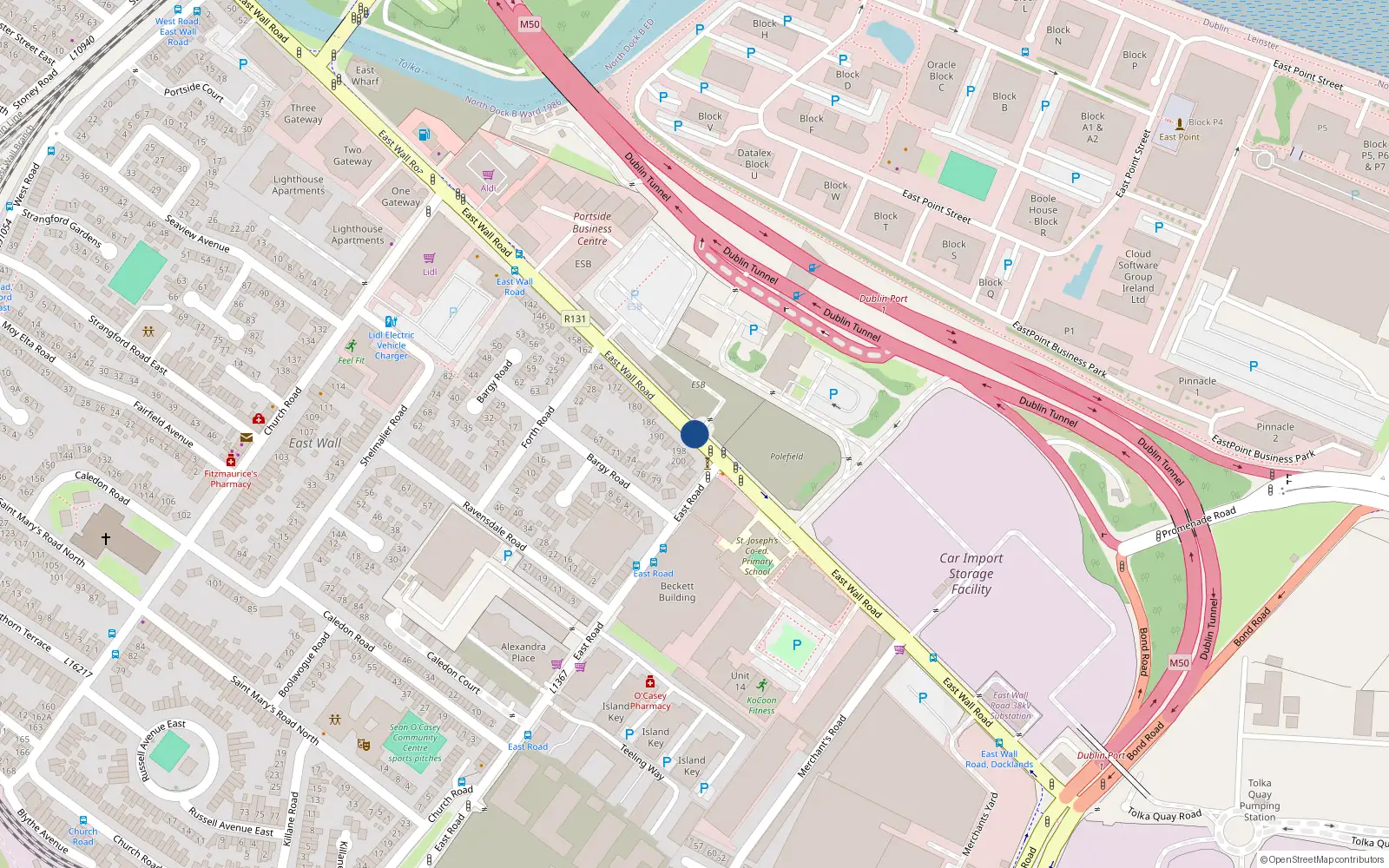 Overhead map showing the location of 78 the Lighthouse, East Wall Road, Dublin 3