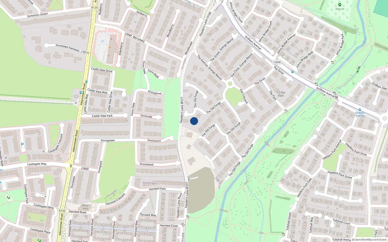 Overhead map showing the location of 78 the Old Forge, Haydens Lane, Lucan