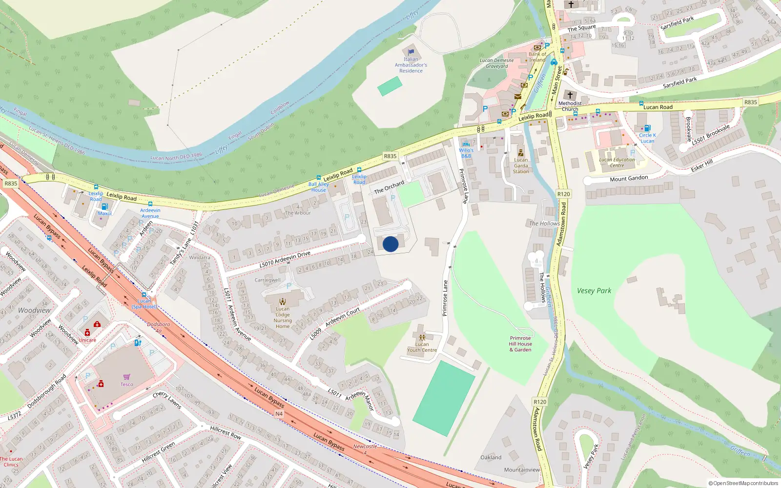 Overhead map showing the location of 78 the Orchard, Leixlip Road, Lucan