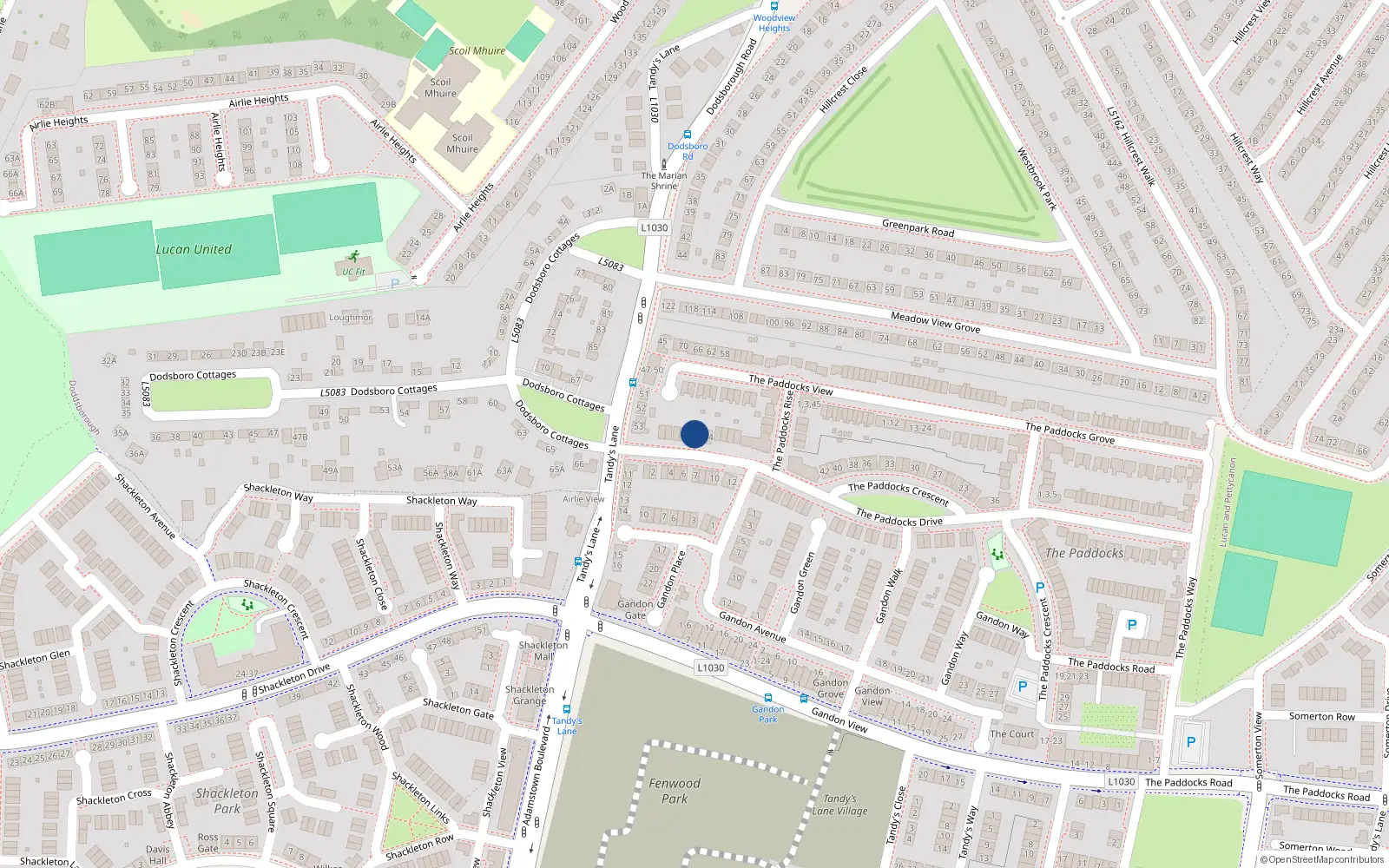 Overhead map showing the location of 78 The Paddocks Drive, Lucan