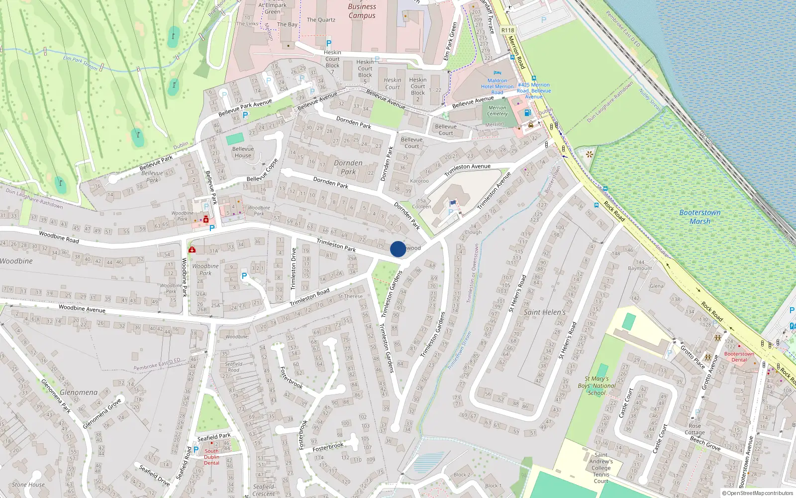 Overhead map showing the location of 78 Trimleston Park, Trimleston or Owenstown