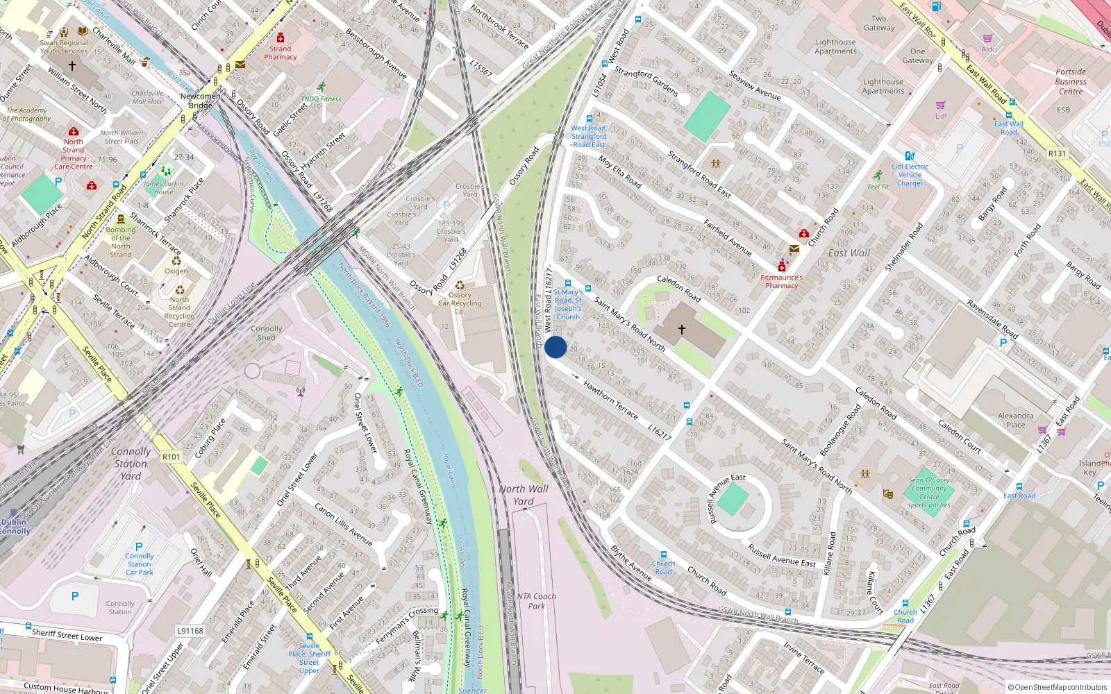 Overhead map showing the location of 78 West Road, East Wall, Dublin