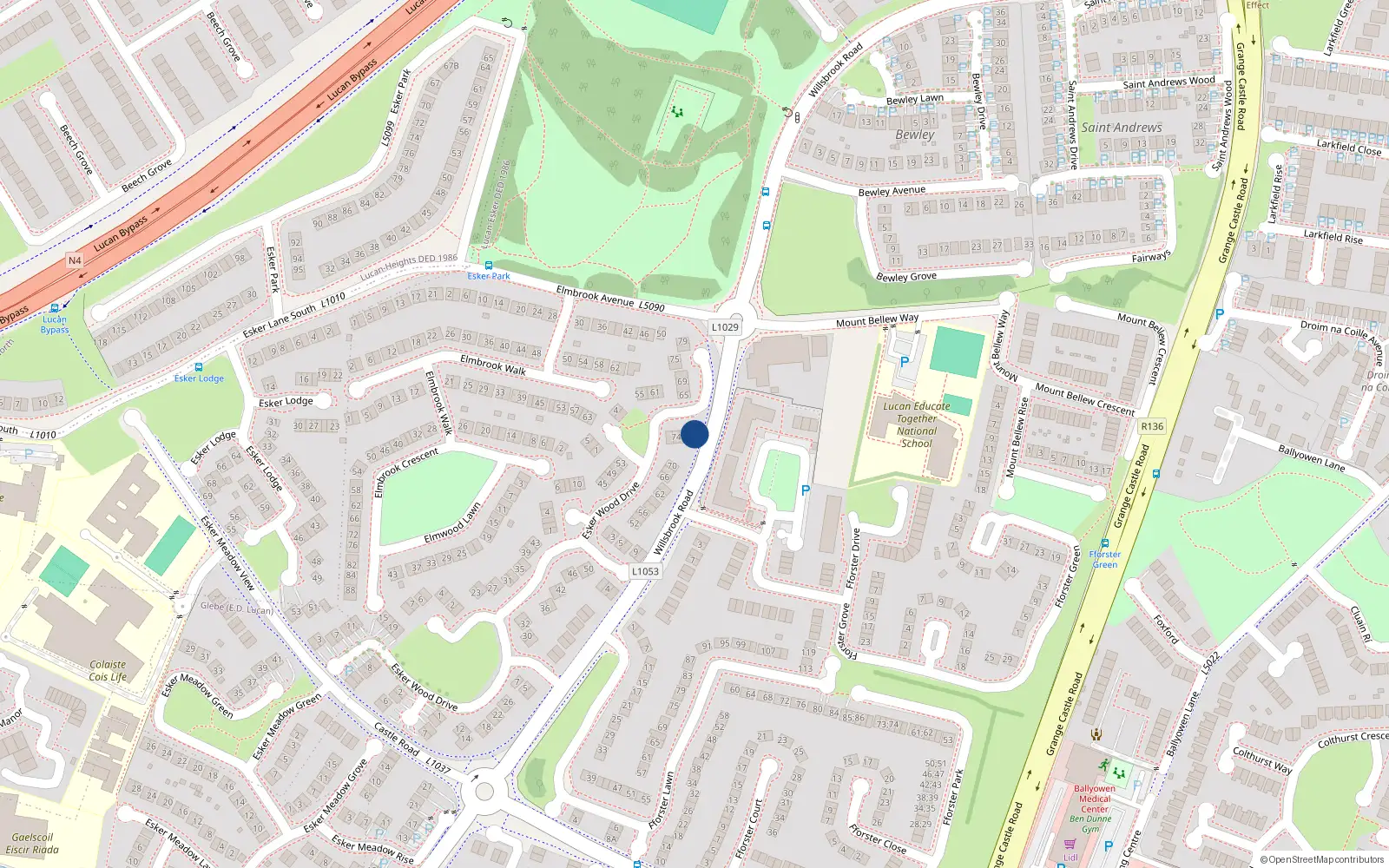 Overhead map showing the location of 78A Esker Wood Drive, Lucan, Co Dublin
