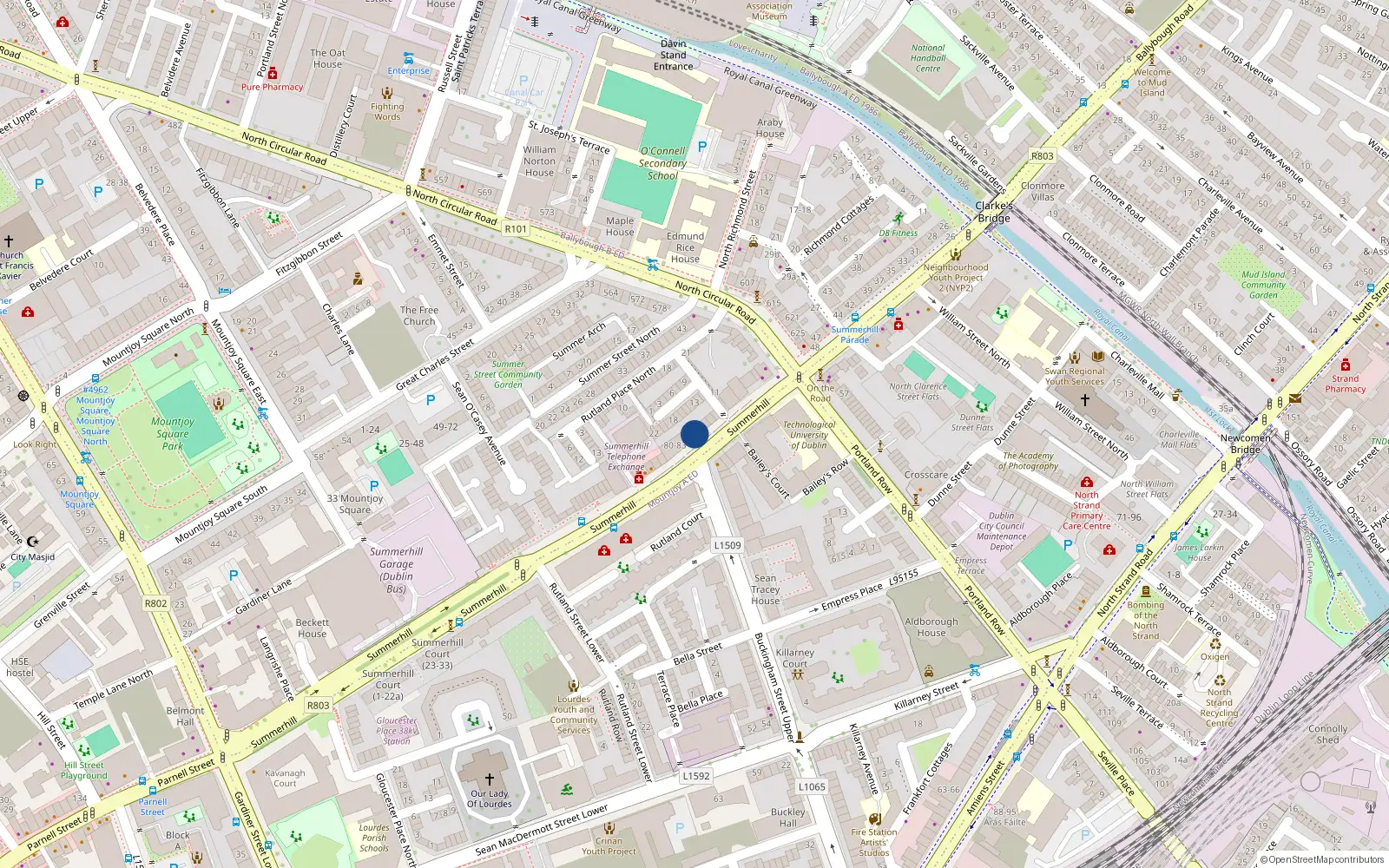Overhead map showing the location of 78A Summerhill, Dublin 1