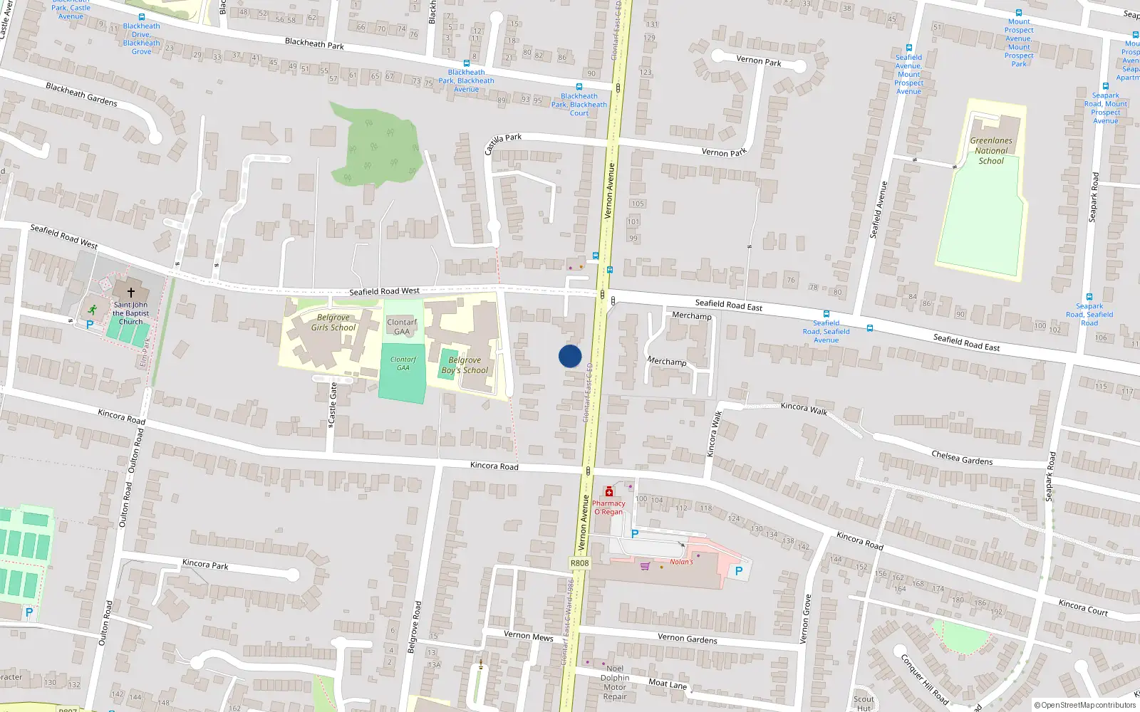 Overhead map showing the location of 78A Vernon Avenue, Clontarf, Dublin