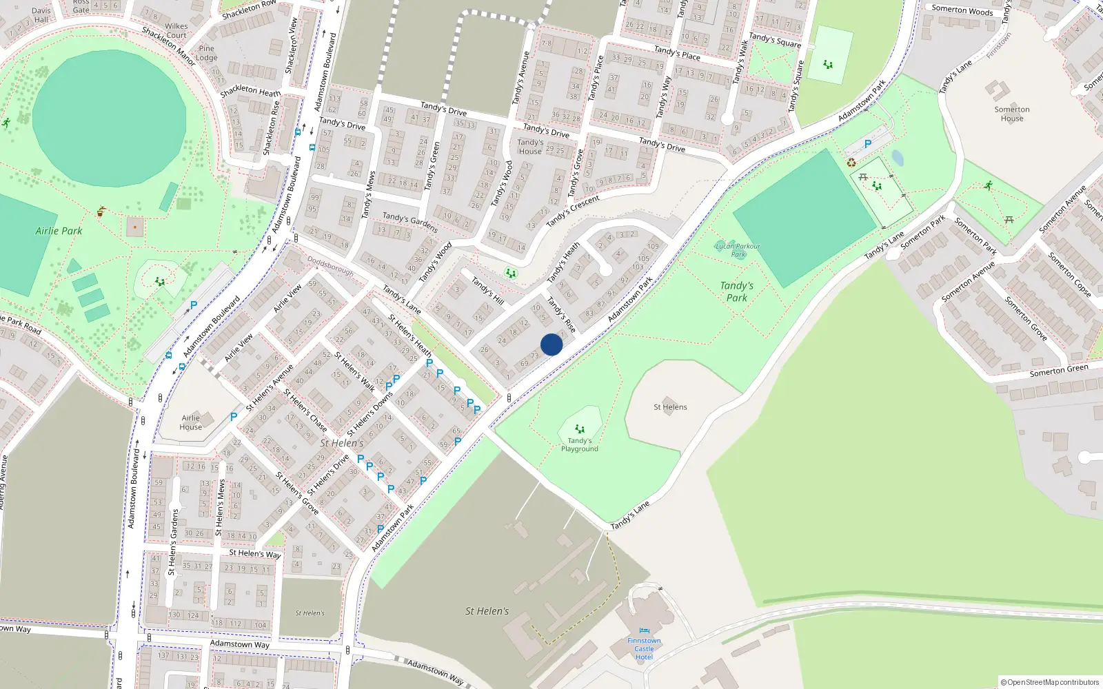 Overhead map showing the location of 79 Adamstown Park, Lucan