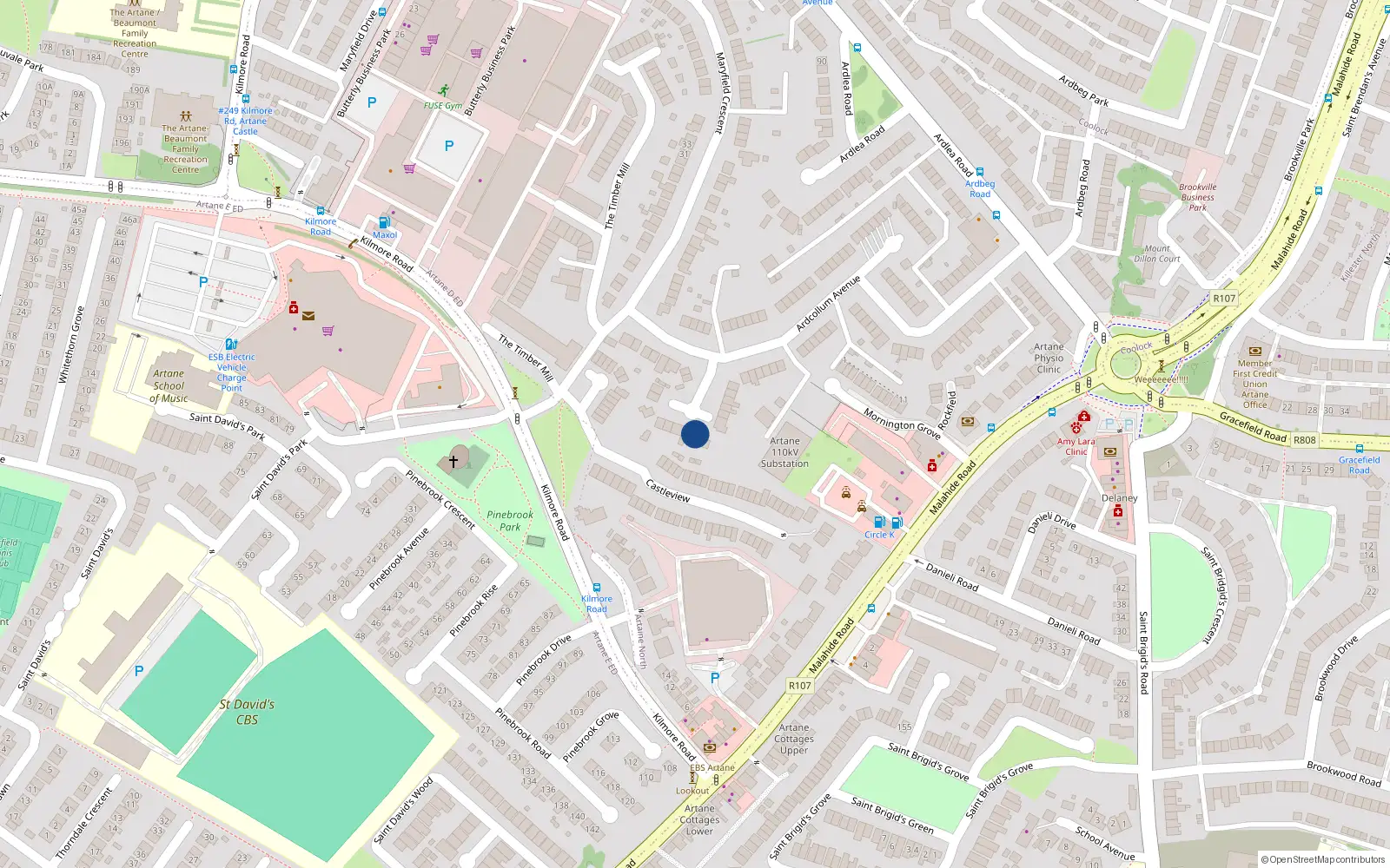 Overhead map showing the location of 79 Ardcollum Avenue, Artane, Dublin 5