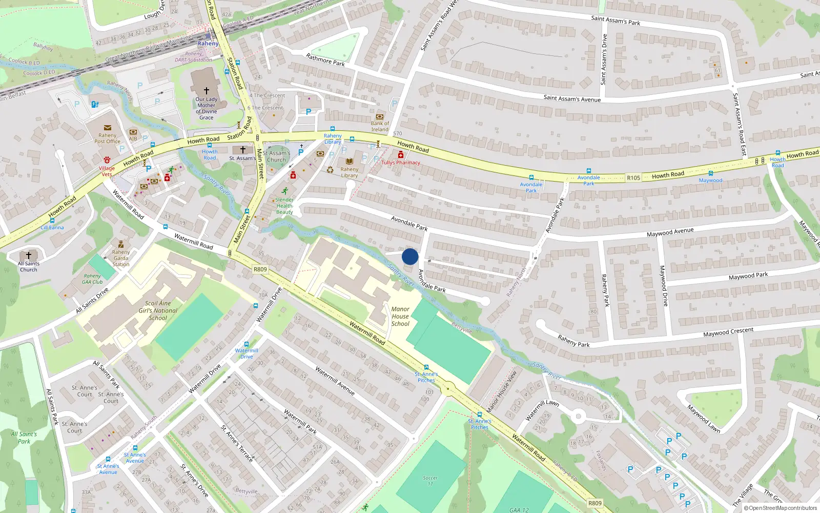 Overhead map showing the location of 79 Avondale Park, Raheny, Dublin 5