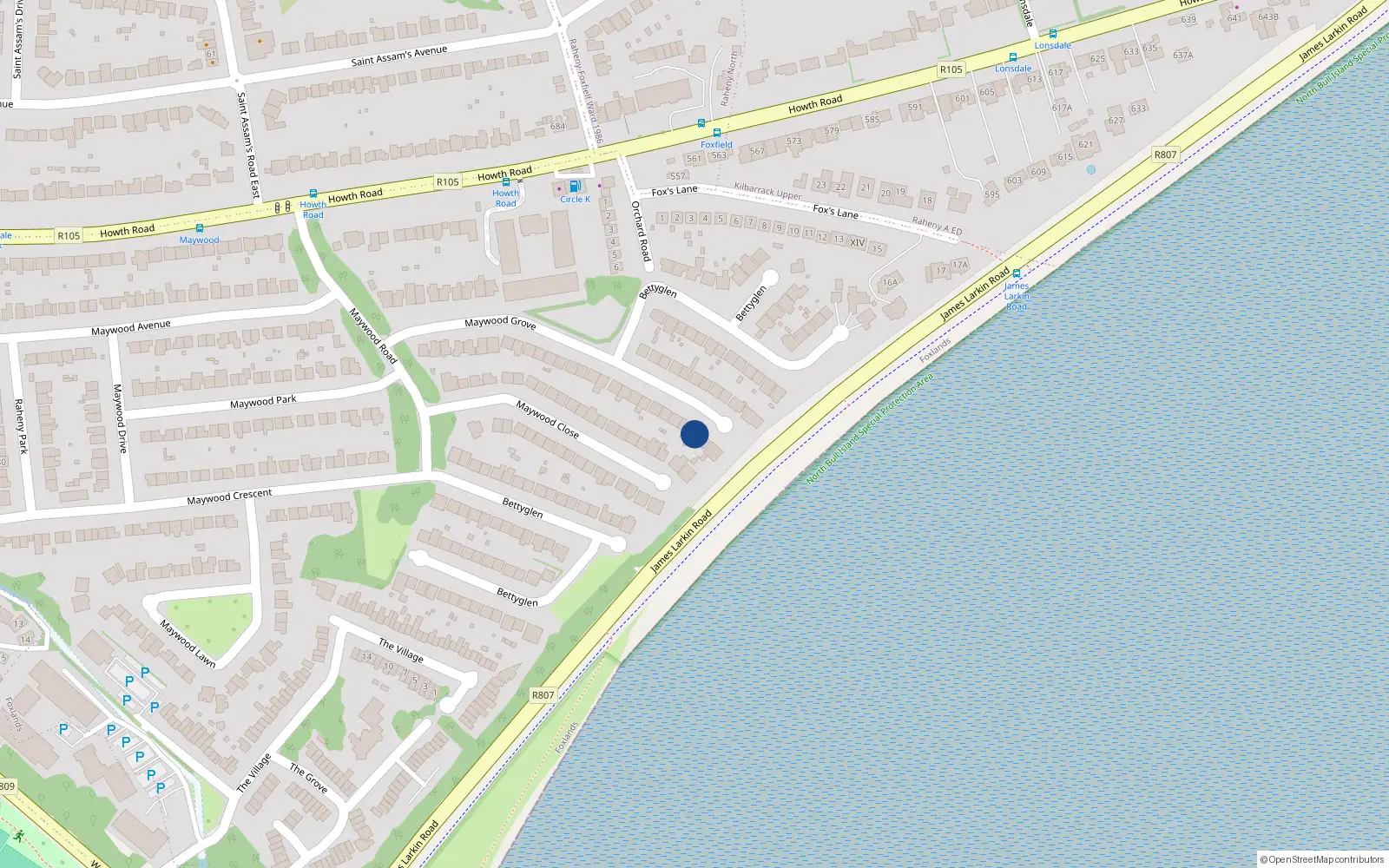 Overhead map showing the location of 79 Bettyglen, Raheny, Dublin 5