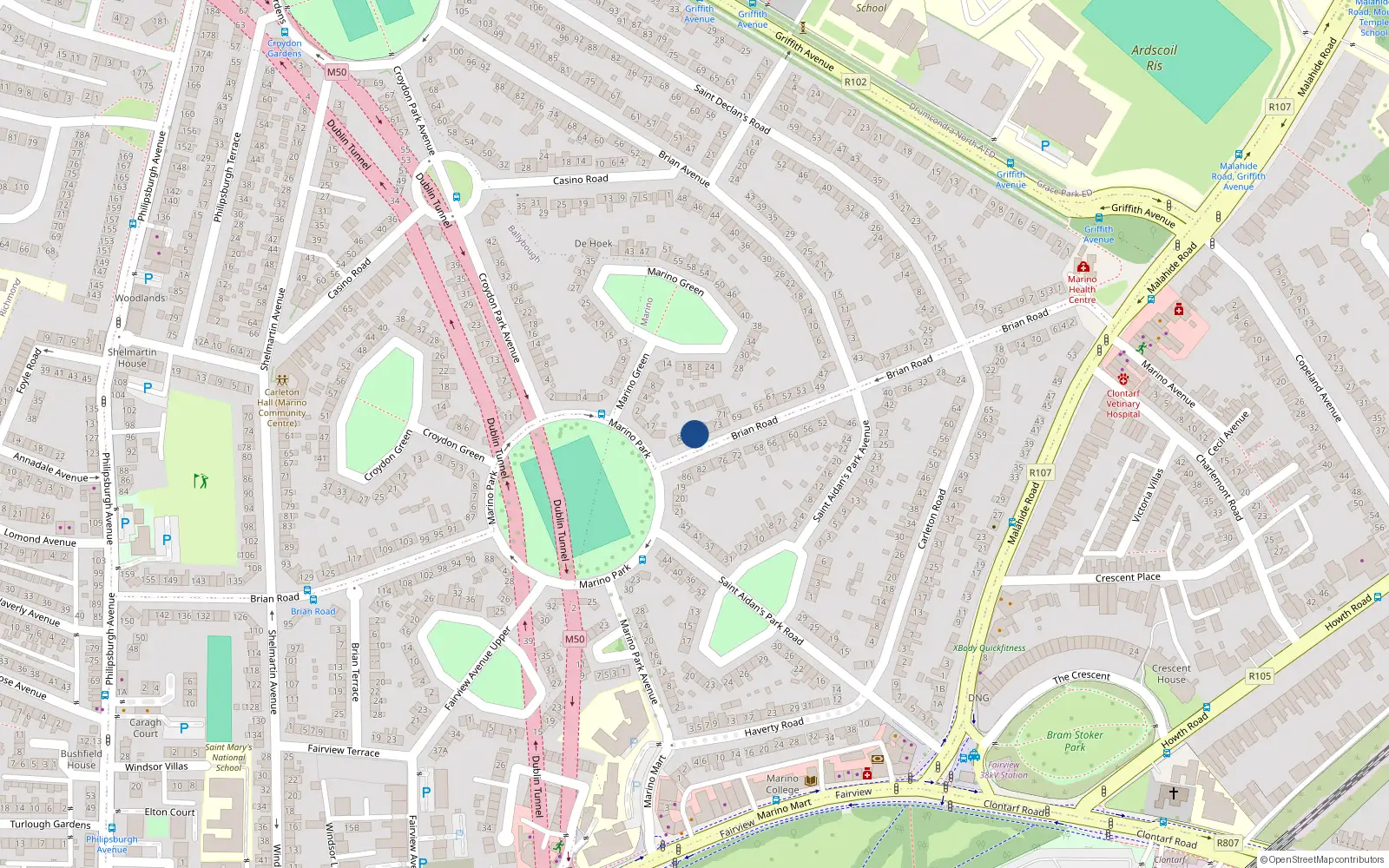 Overhead map showing the location of 79 Brian Road, Dublin 3