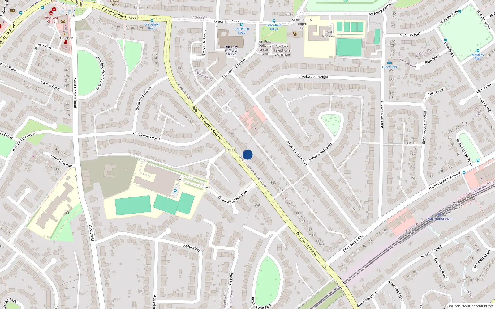 Overhead map showing the location of 79 Brookwood Avenue, Artane, Dublin 5