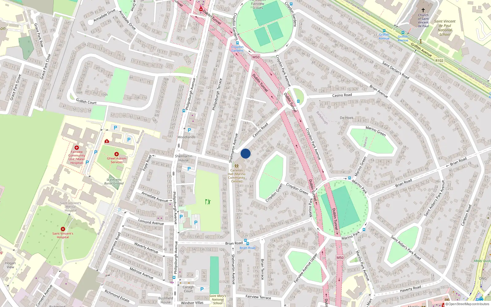 Overhead map showing the location of 79 Casino Road, Dublin 3