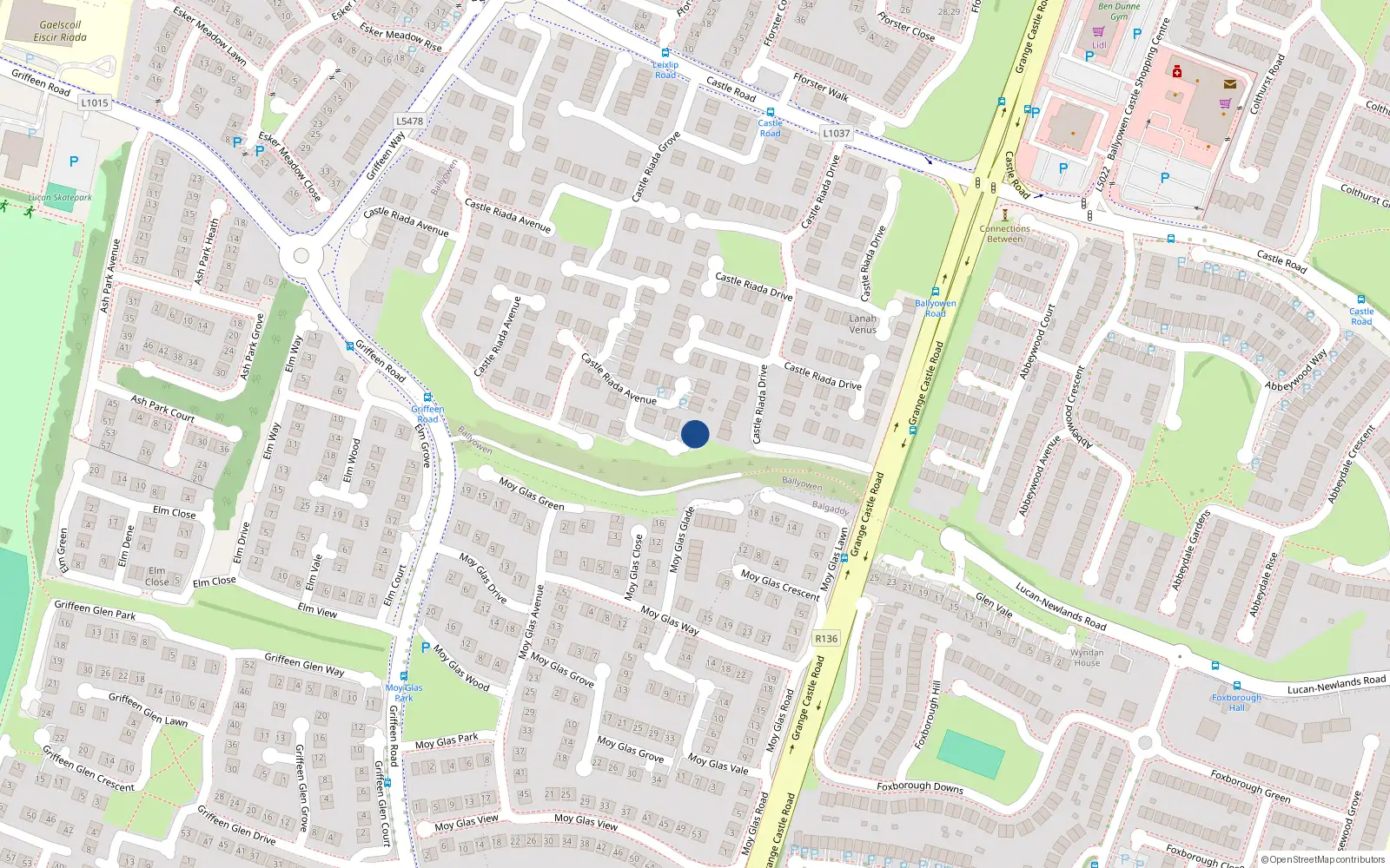 Overhead map showing the location of 79 Castle Riada Avenue, Lucan Co Dublin