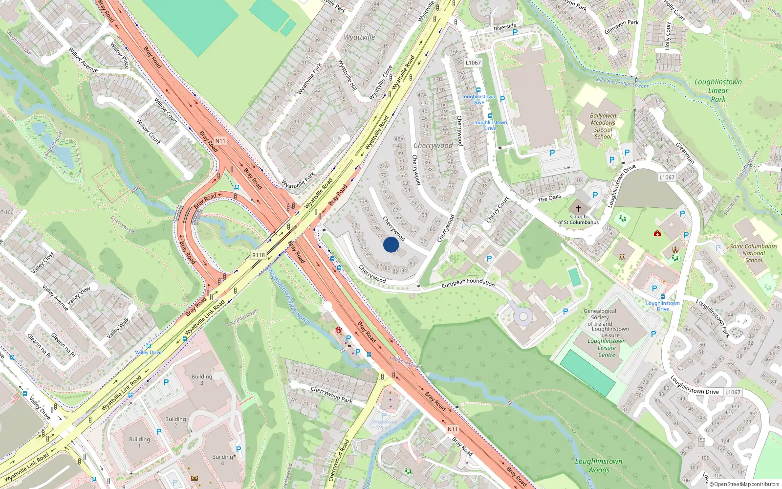 Overhead map showing the location of 79 Cherrywood, Dun Laoghaire