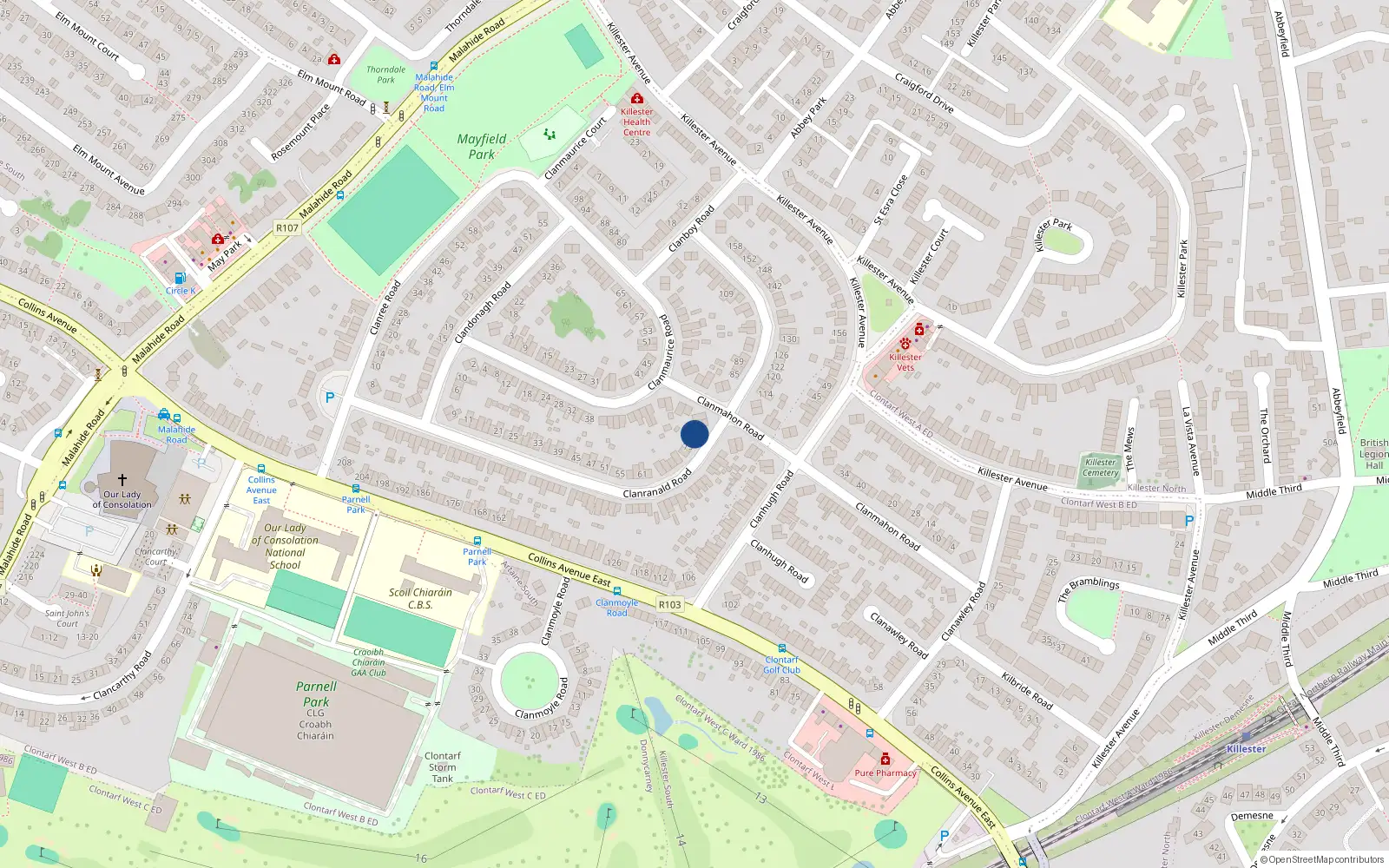 Overhead map showing the location of 79 Clanranald Road, Dublin 5