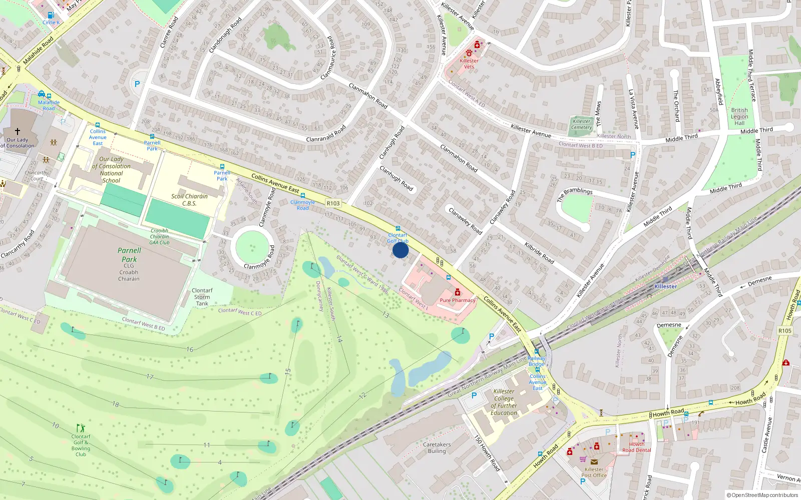 Overhead map showing the location of 79 Collins Avenue East, Dublin 5