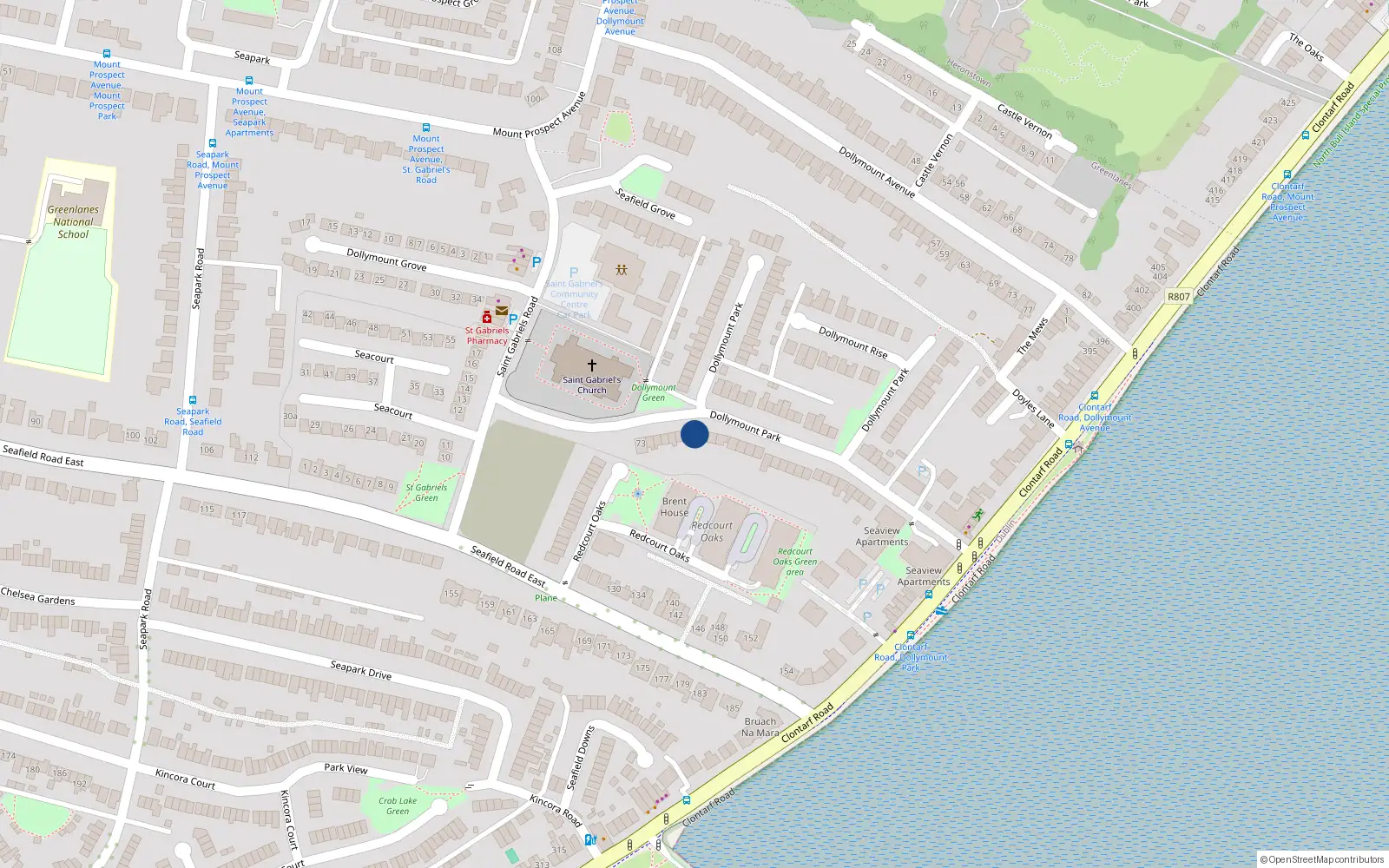 Overhead map showing the location of 79 Dollymount Park, Dublin 3