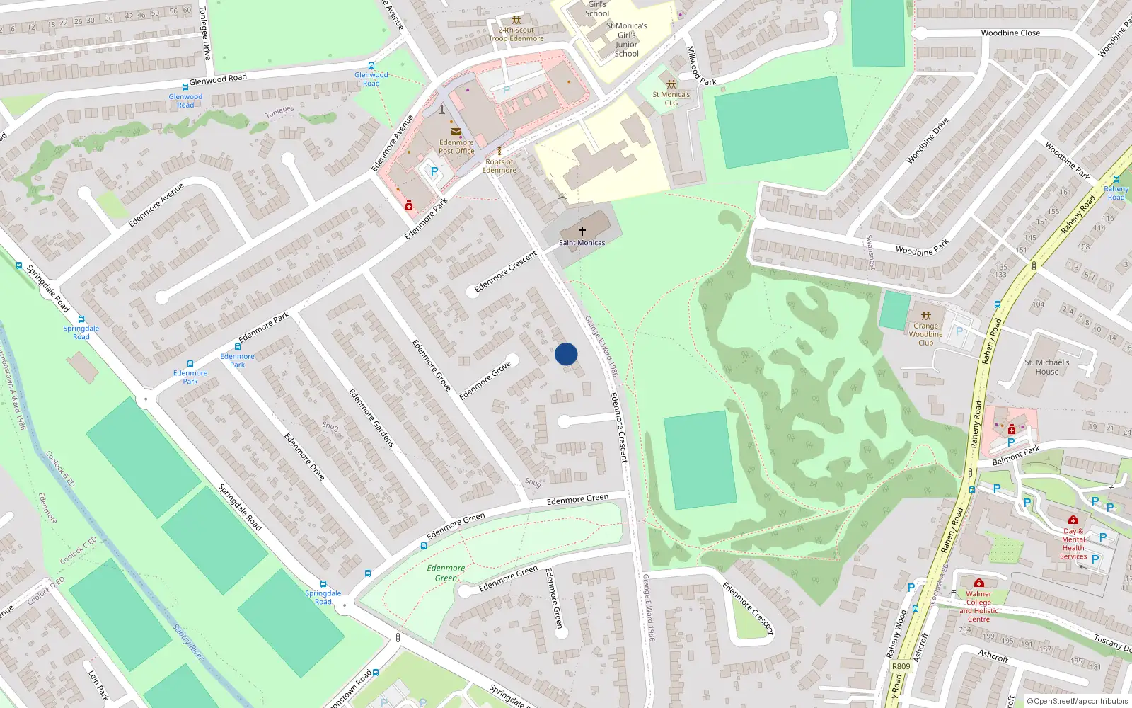 Overhead map showing the location of 79 Edenmore Crescent, Raheny, Dublin 5