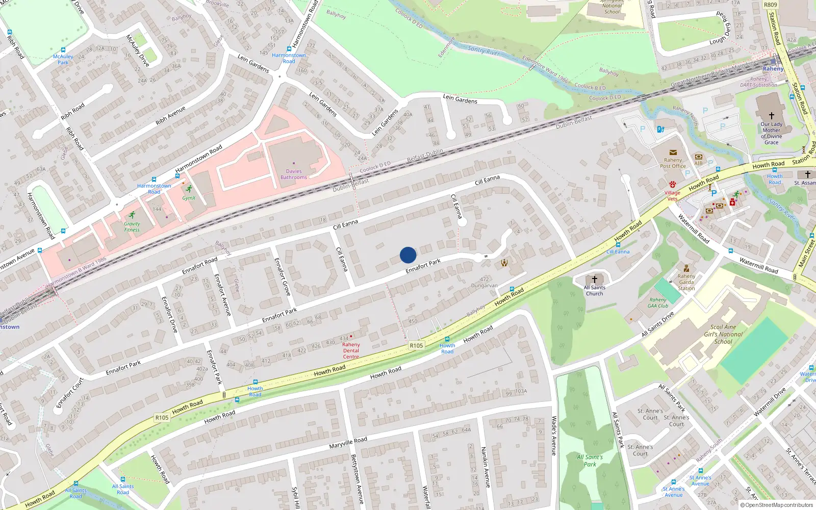 Overhead map showing the location of 79 Ennafort Park, Raheny, Dublin 5