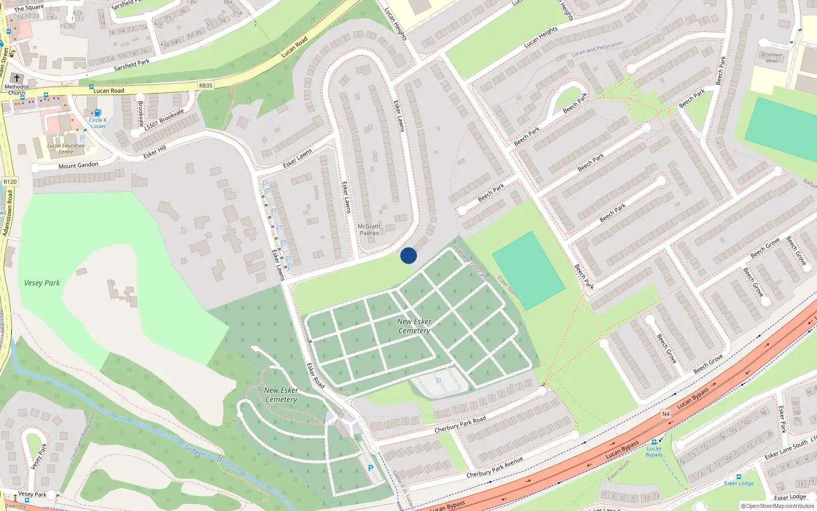 Overhead map showing the location of 79 Esker Lawns, Lucan, Dublin