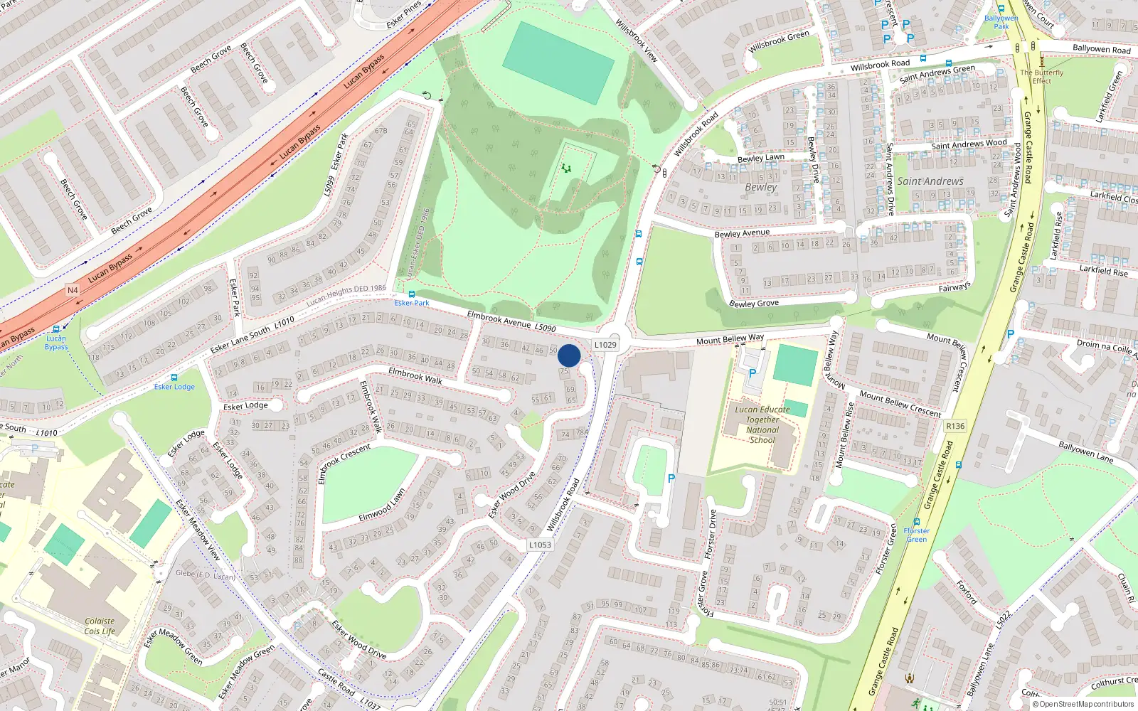 Overhead map showing the location of 79 Esker Wood Drive, Lucan, Dublin