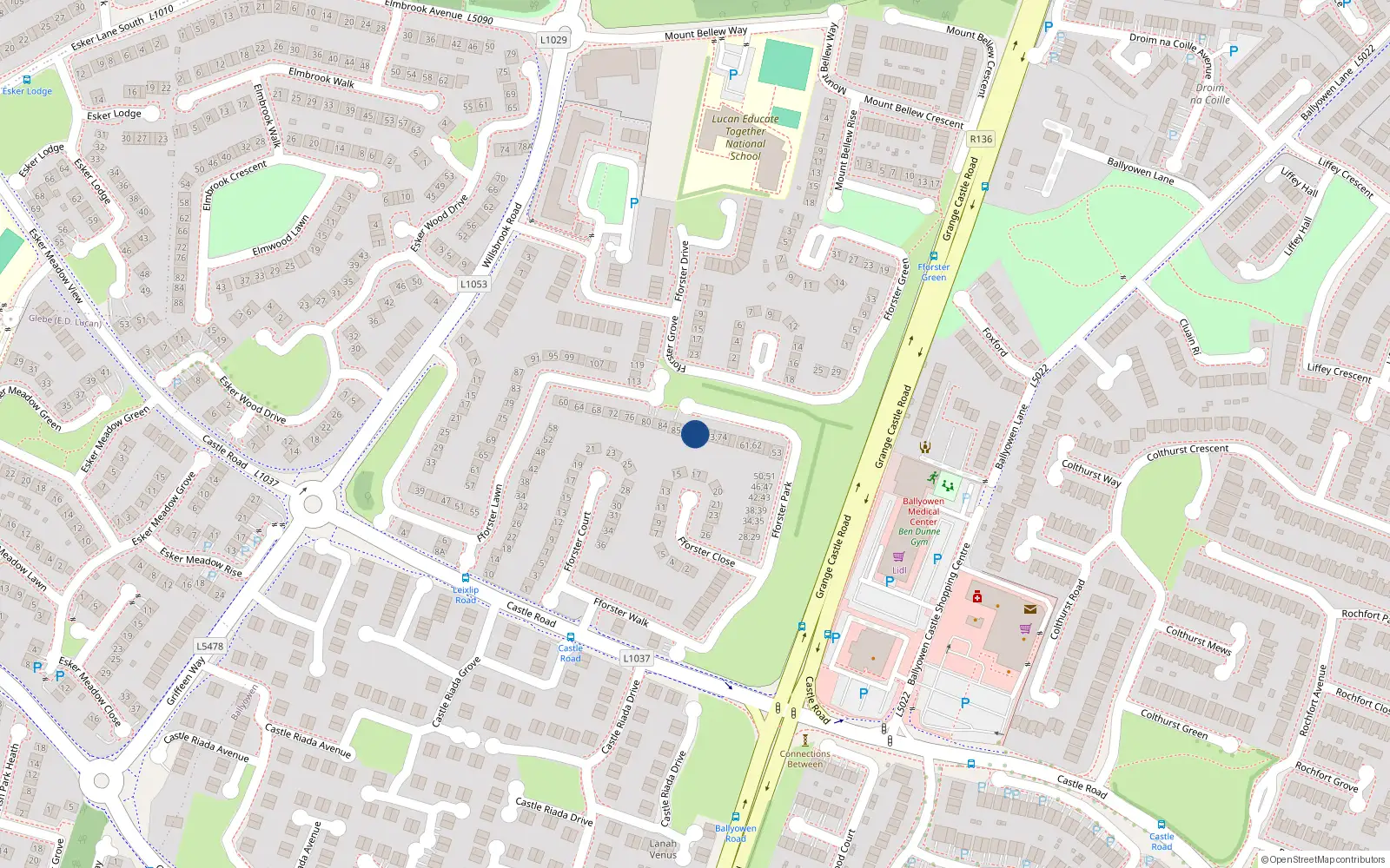 Overhead map showing the location of 79 Fforster Park, Lucan, Dublin