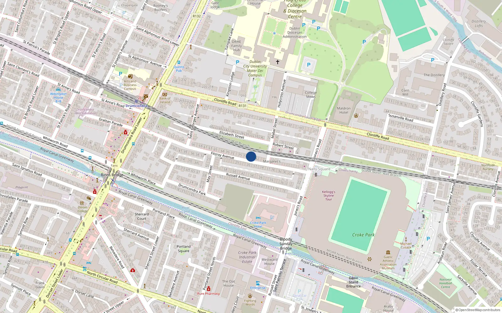 Overhead map showing the location of 79 Fitzroy Avenue, Dublin 3