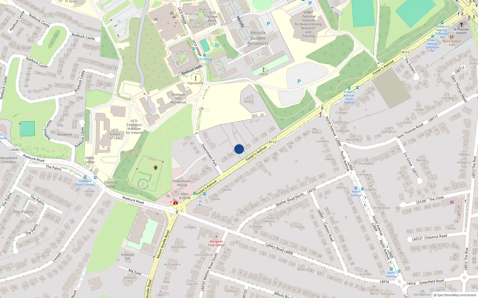 Overhead map showing the location of 79 Foster Avenue, Blackrock