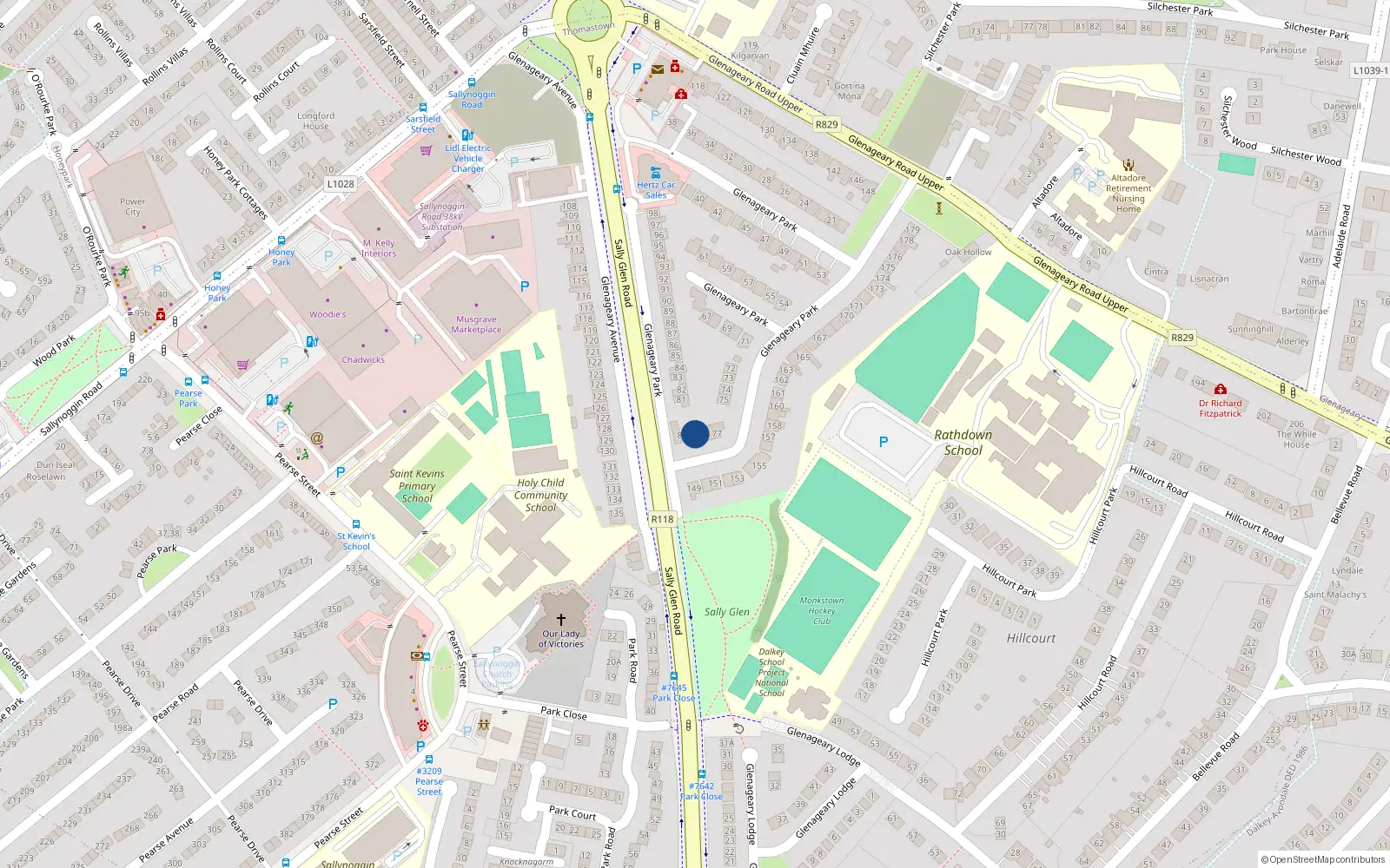 Overhead map showing the location of 79 Glenageary Park, County Dublin