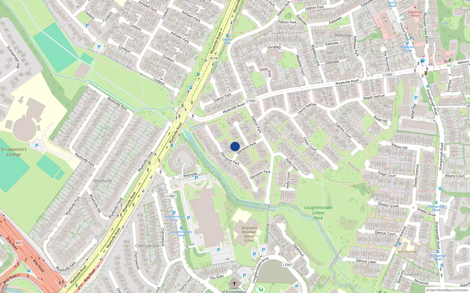 Overhead map showing the location of 79 Glenavon Park, Ballybrack
