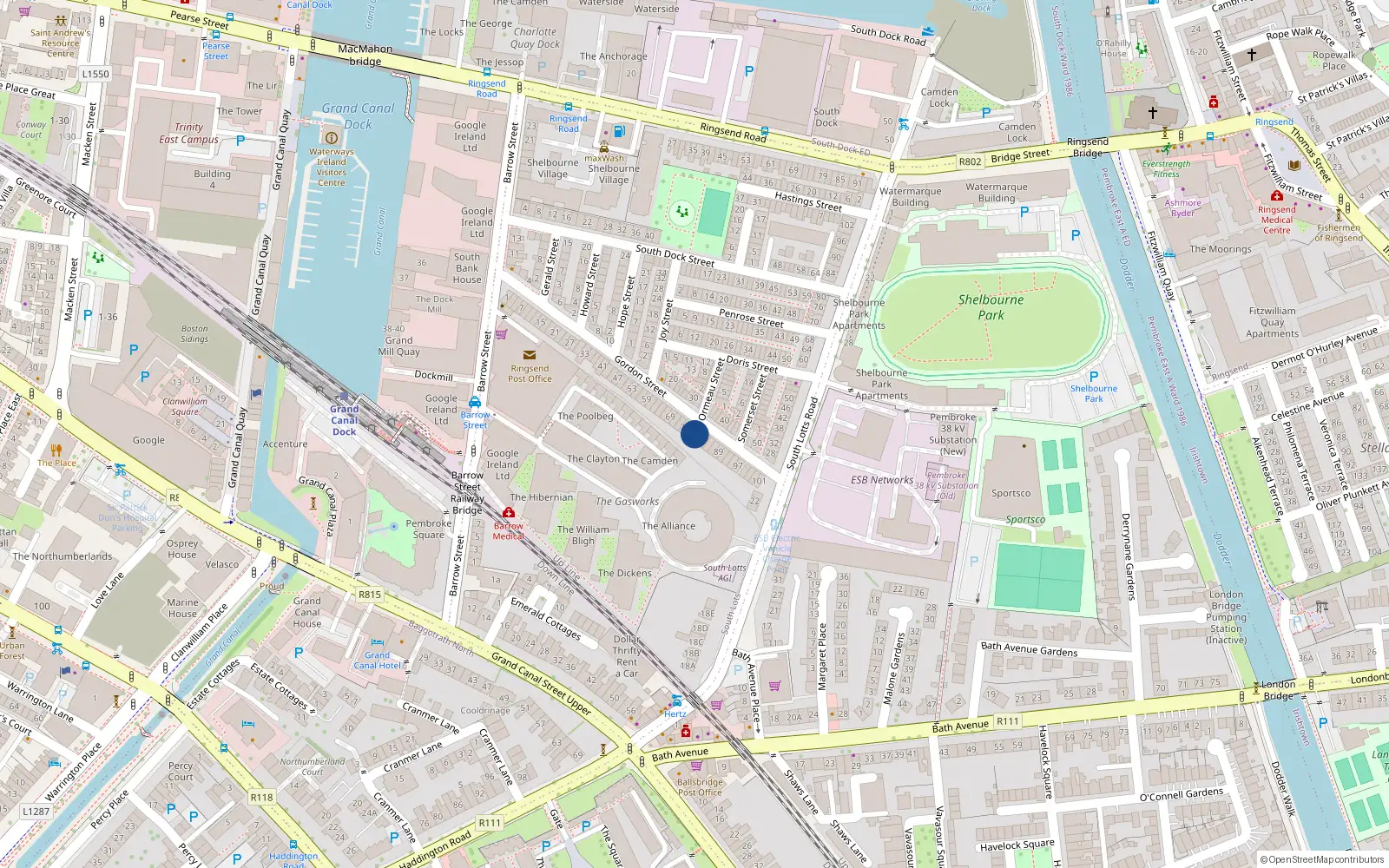 Overhead map showing the location of 79 Gordon Street, Dublin 4