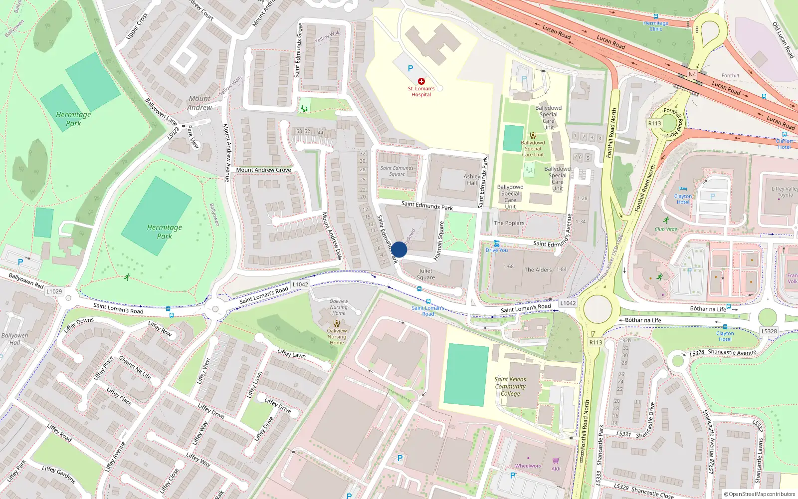 Overhead map showing the location of 79 Hannah Square, St Edmunds, Lucan