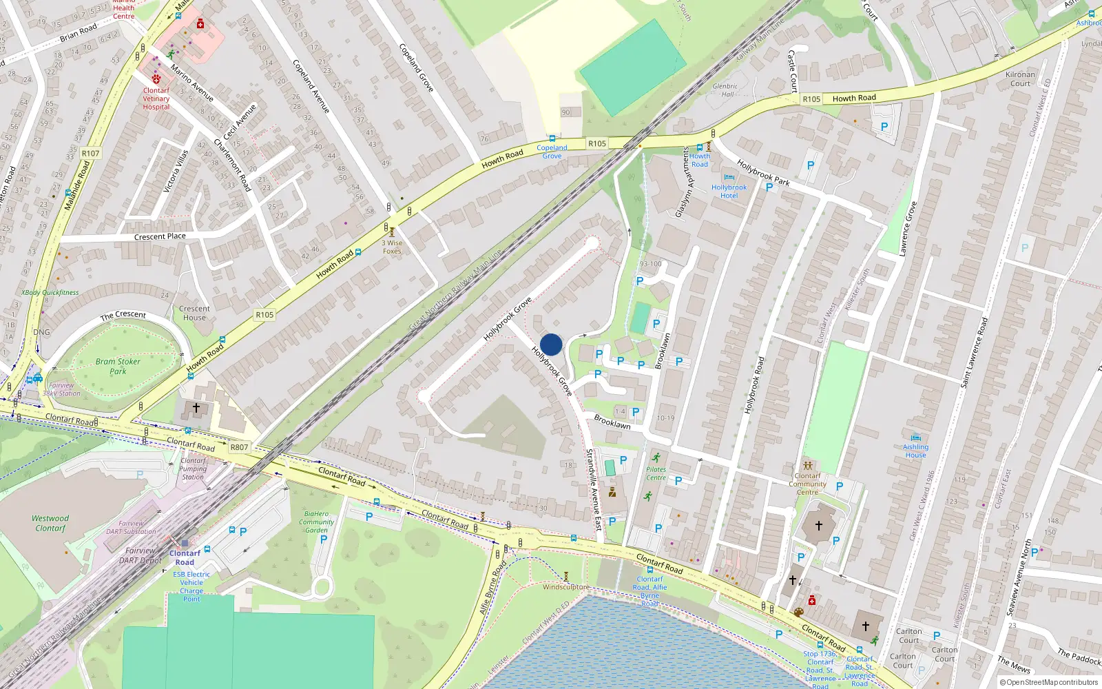 Overhead map showing the location of 79 Hollybrook Grove, Dublin 3