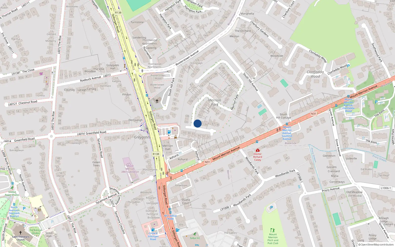 Overhead map showing the location of 79 Merrion Park, Blackrock, Co Dublin