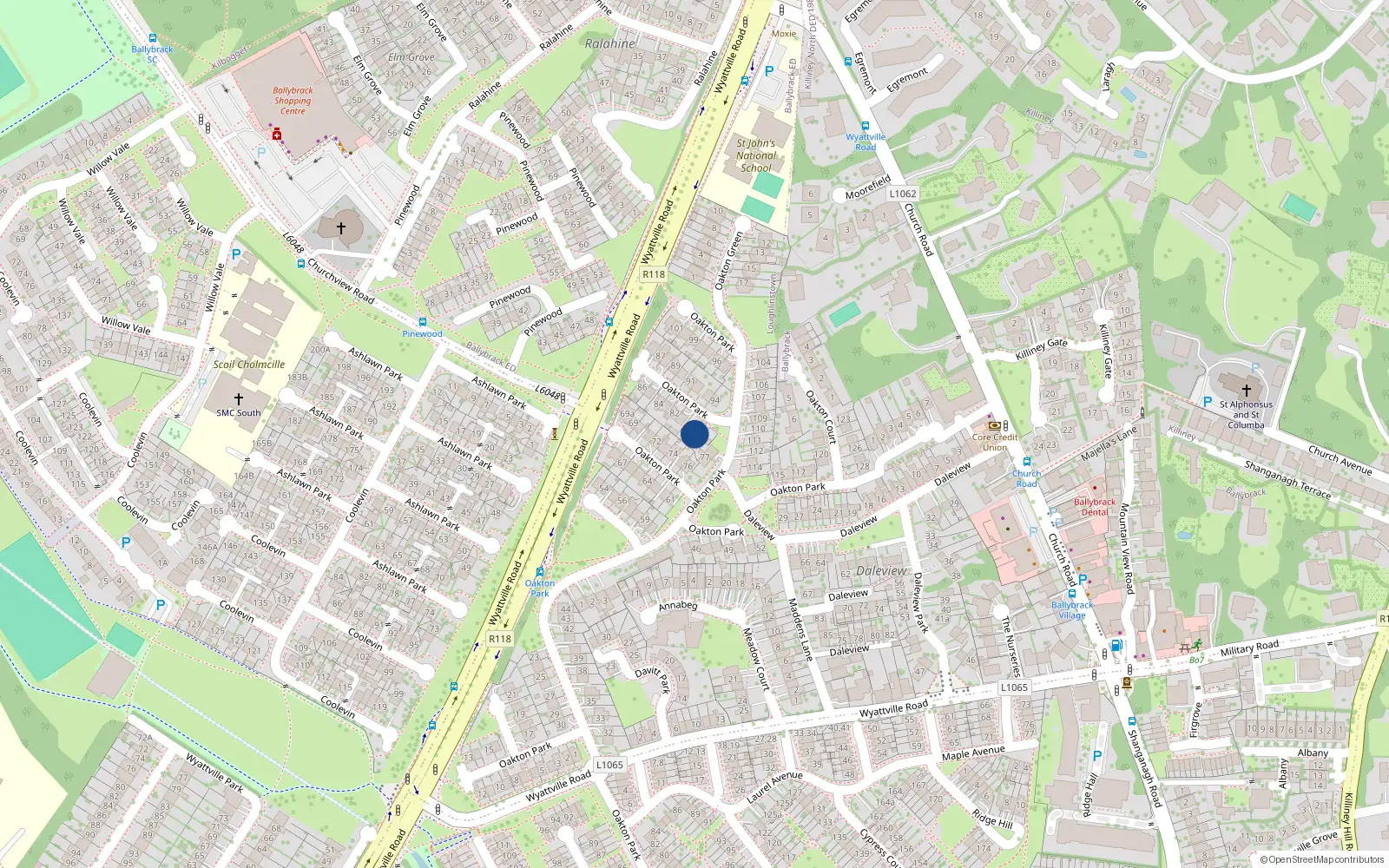 Overhead map showing the location of 79 Oakton Park, Dublin