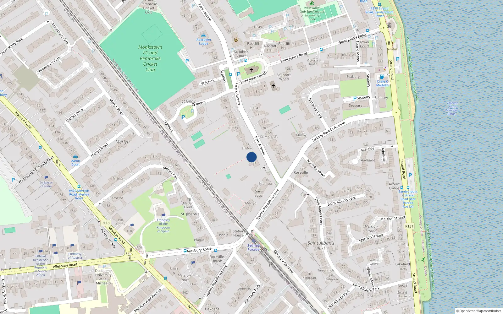 Overhead map showing the location of 79 Park Avenue, Dublin