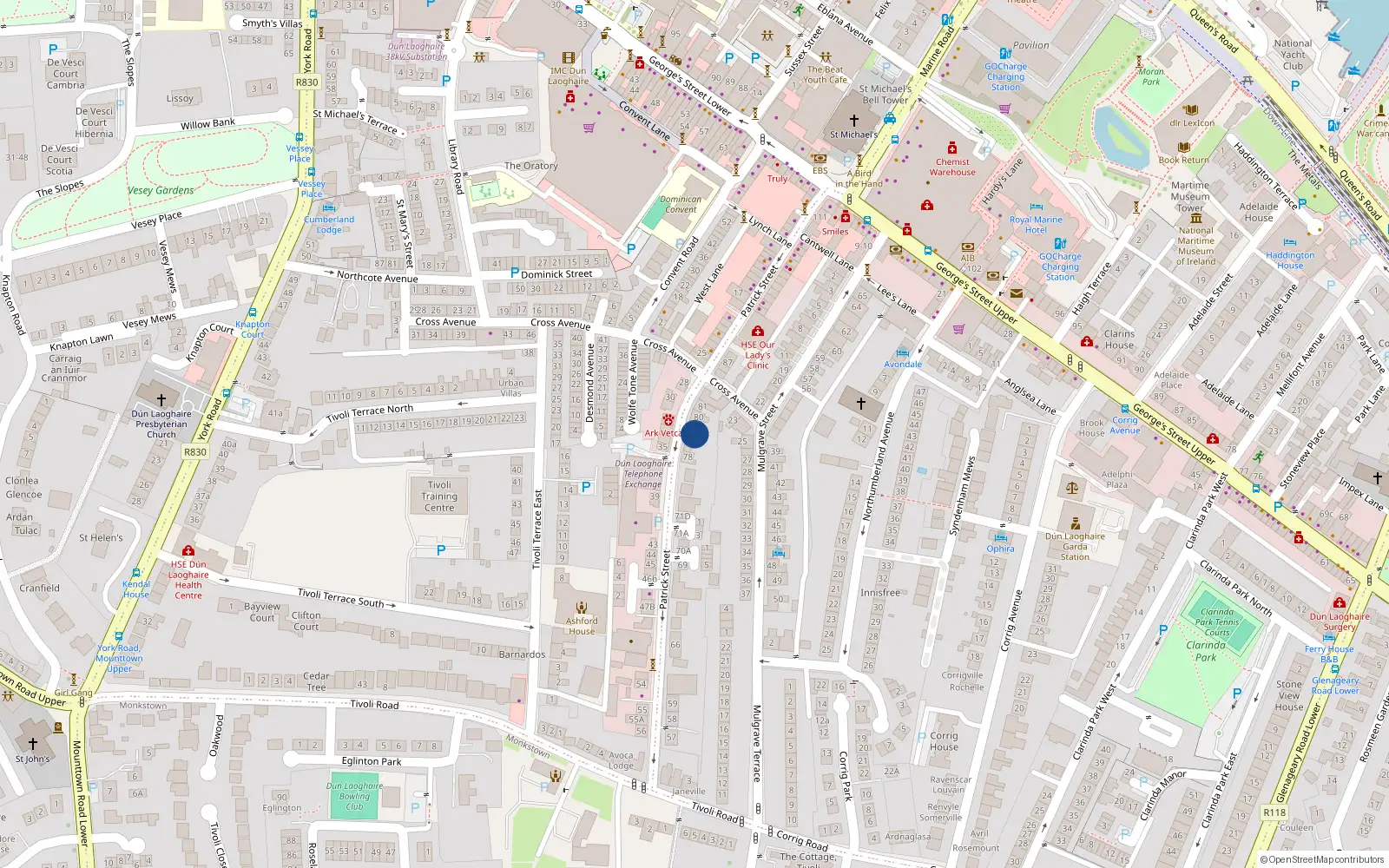 Overhead map showing the location of 79 Patrick Street, Co Dublin