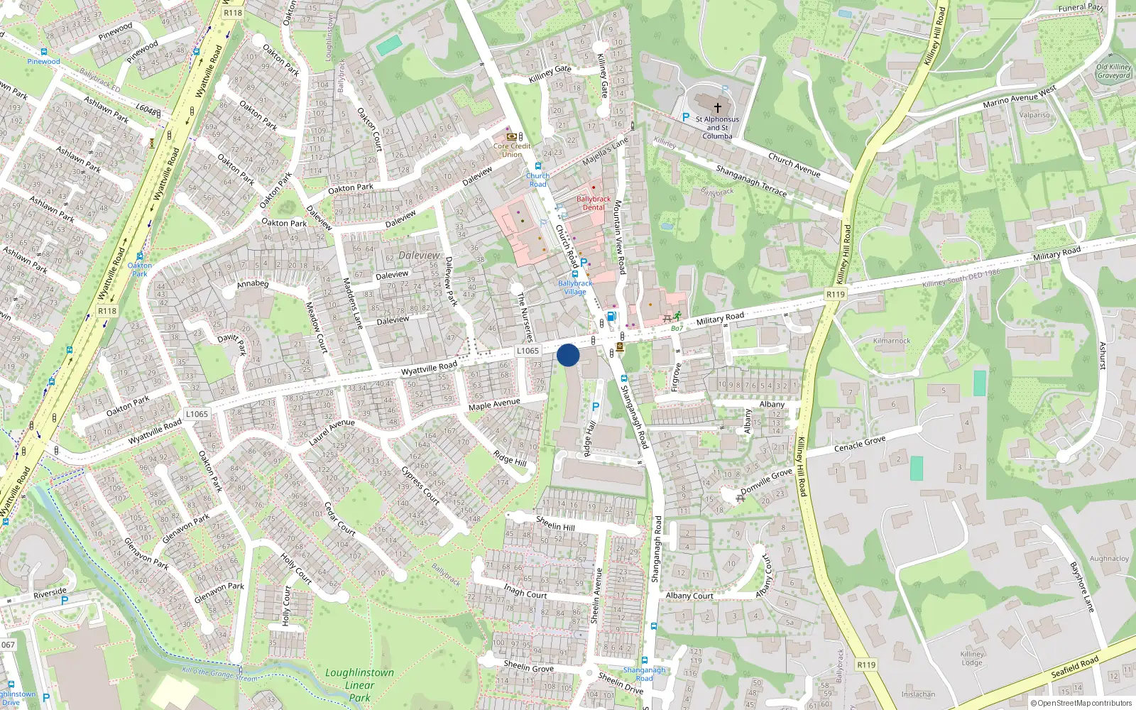 Overhead map showing the location of 79 Ridge Hall, Shanganagh Road, Ballybrack